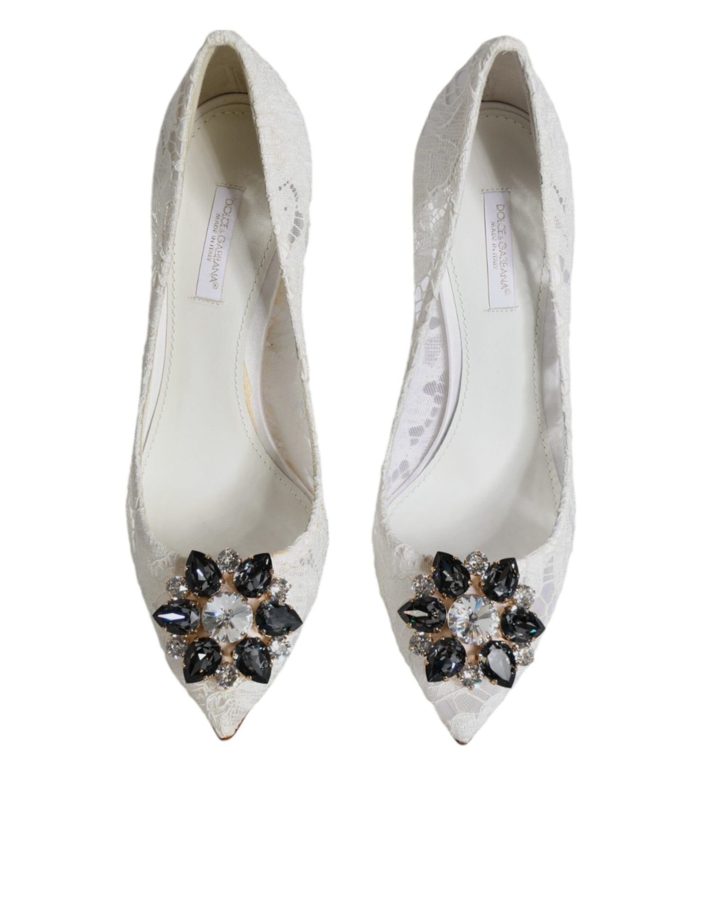 Dolce & Gabbana White Taormina Lace Crystal Heel Pumps Shoes EU38 / US8