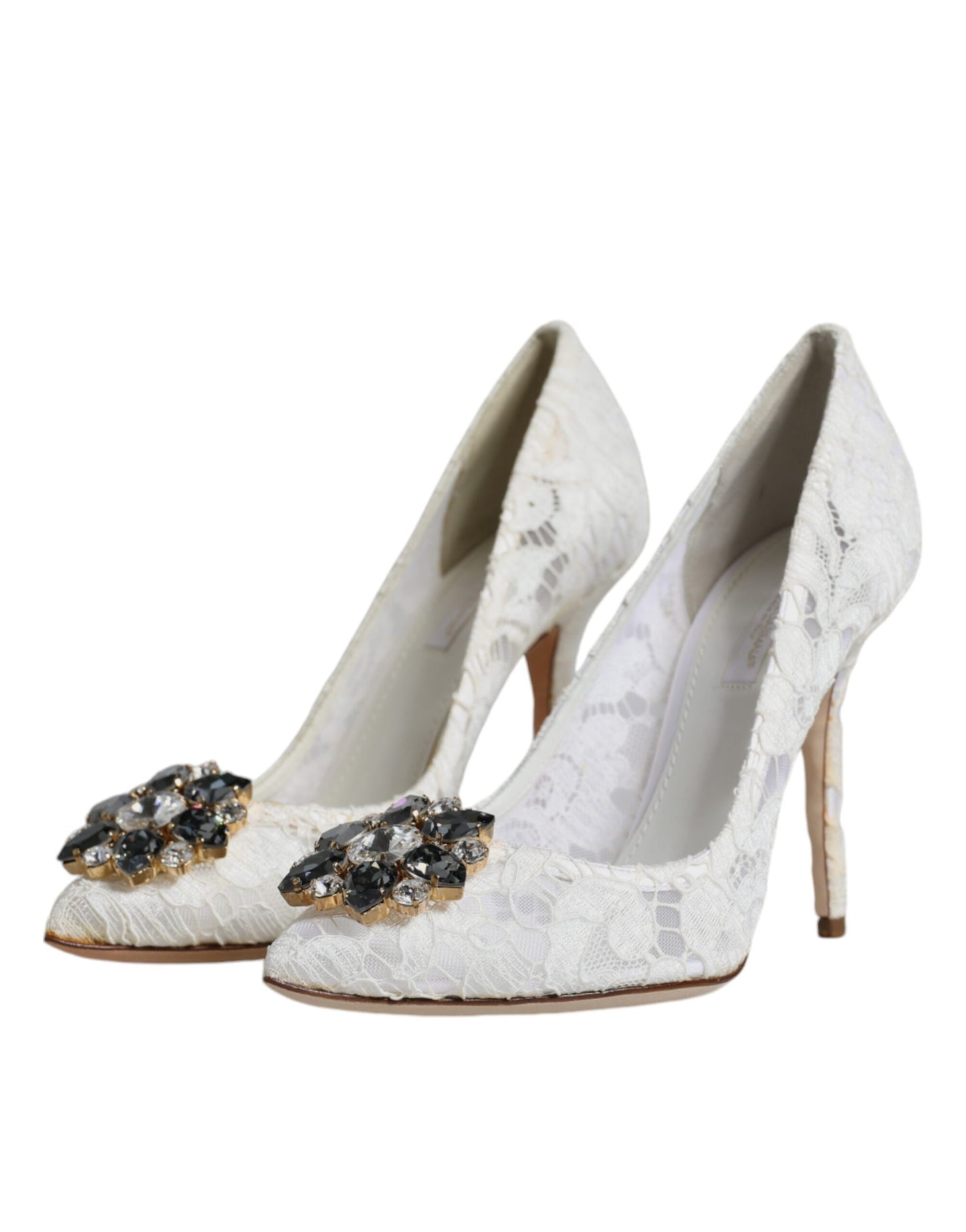 Dolce & Gabbana White Taormina Lace Crystal Heel Pumps Shoes EU38 / US8