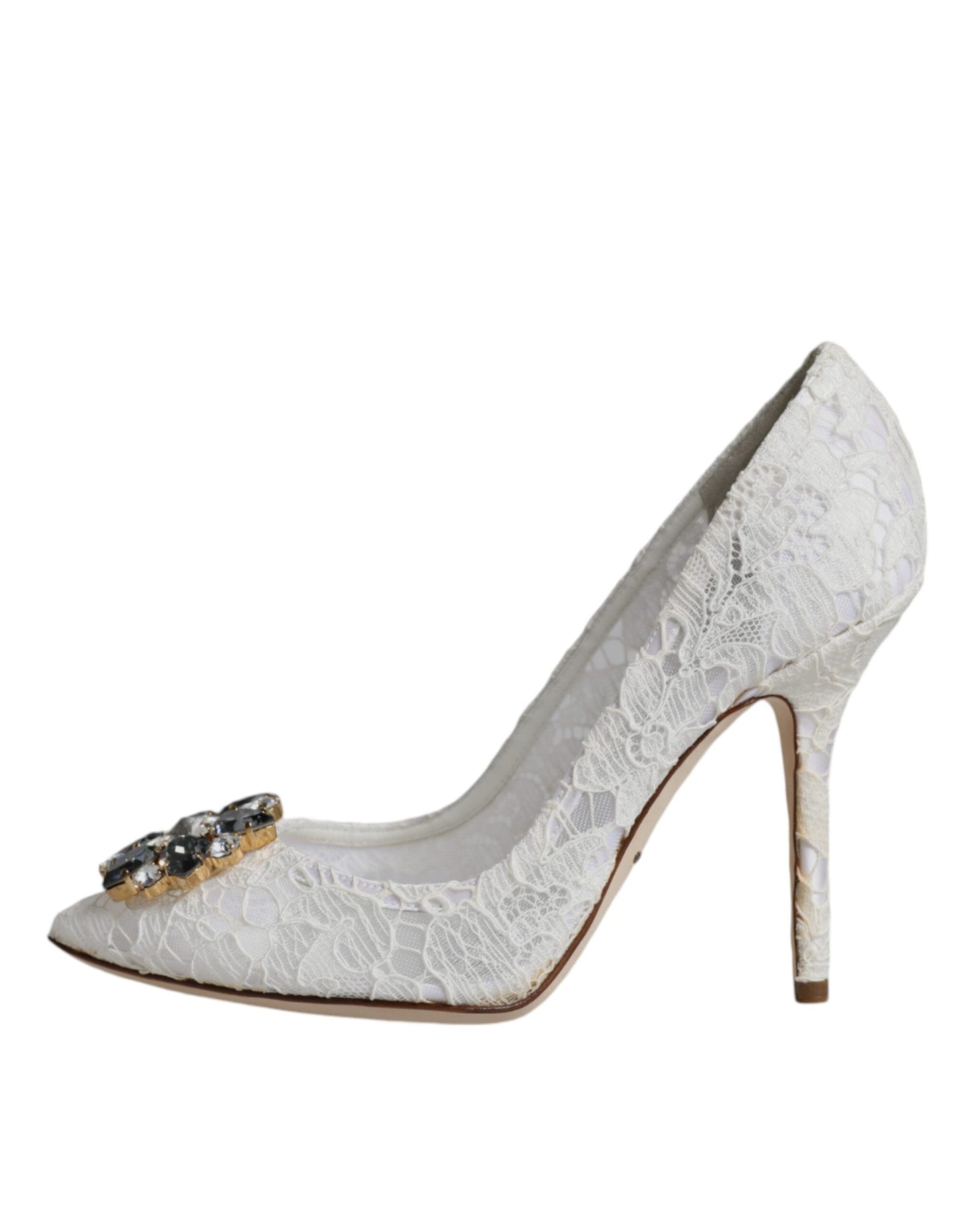 Dolce & Gabbana White Taormina Lace Crystal Heel Pumps Shoes EU38 / US8