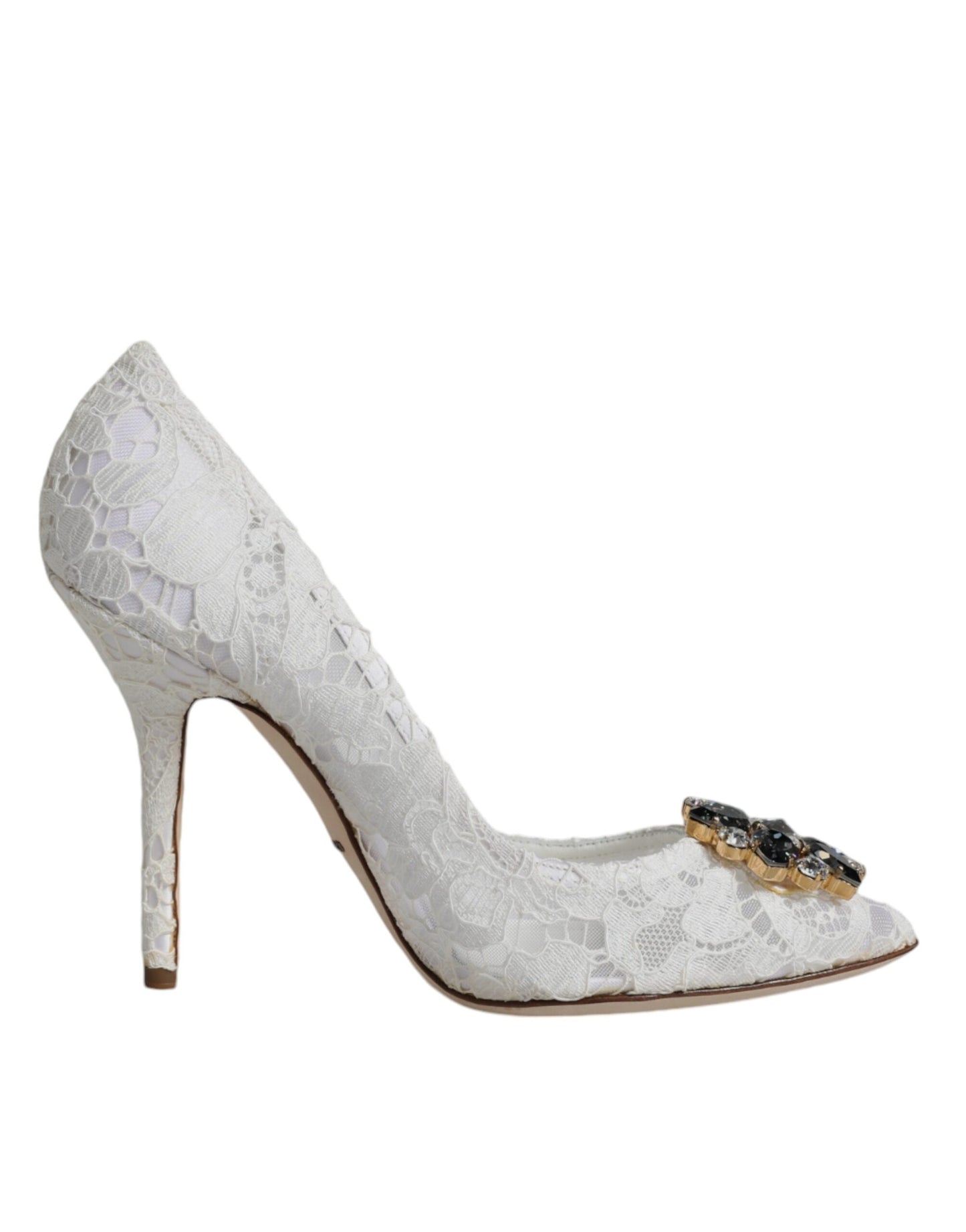 Dolce & Gabbana White Taormina Lace Crystal Heel Pumps Shoes EU38 / US8