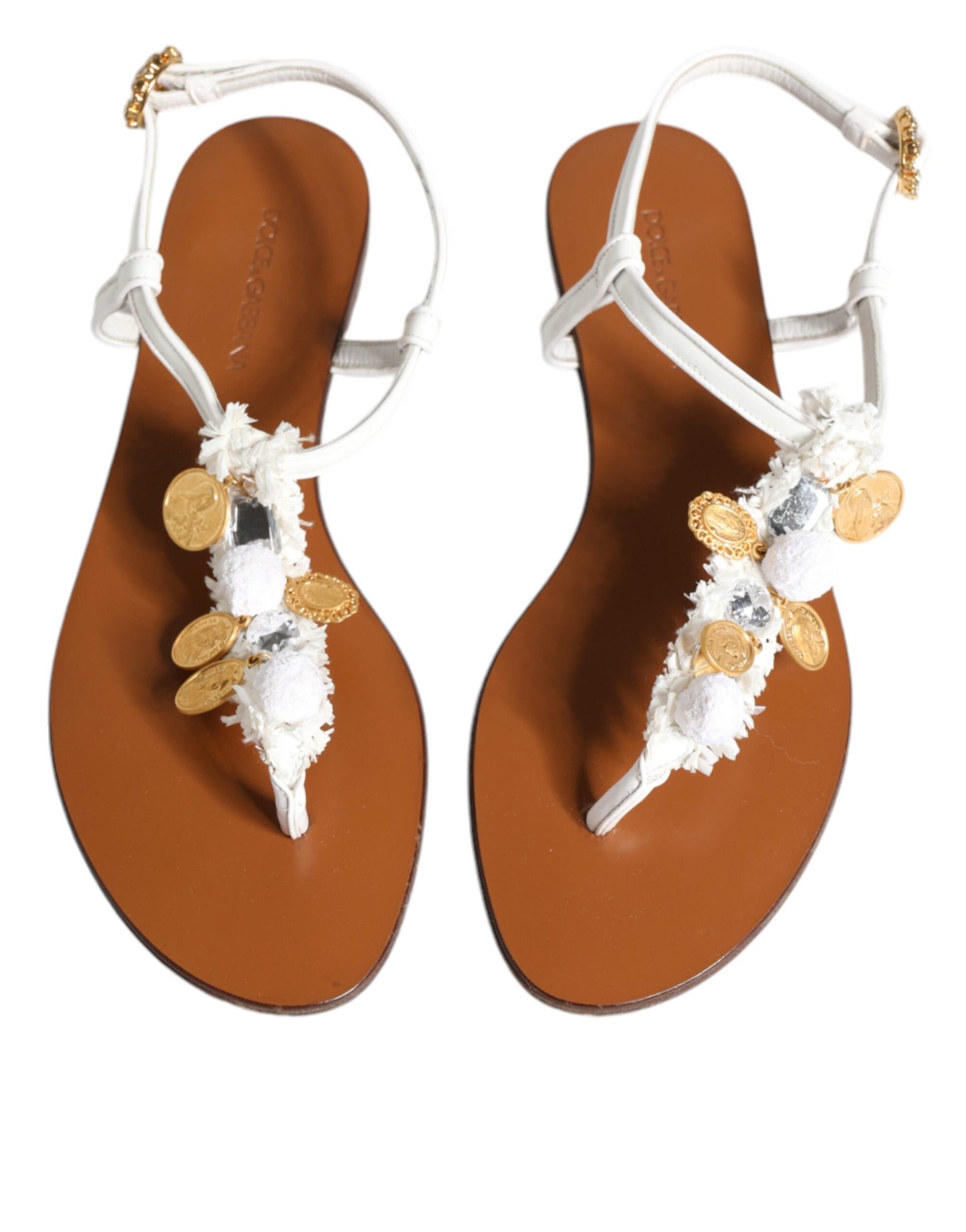 Dolce & Gabbana White Leather Coins Flip Flops Sandals Shoes EU40 / US10