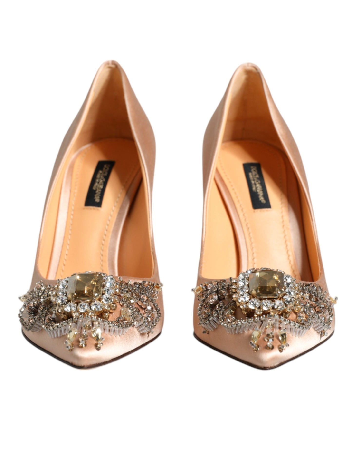 Dolce & Gabbana Beige Satin Crystal High Heels Pumps Shoes EU37 / US7