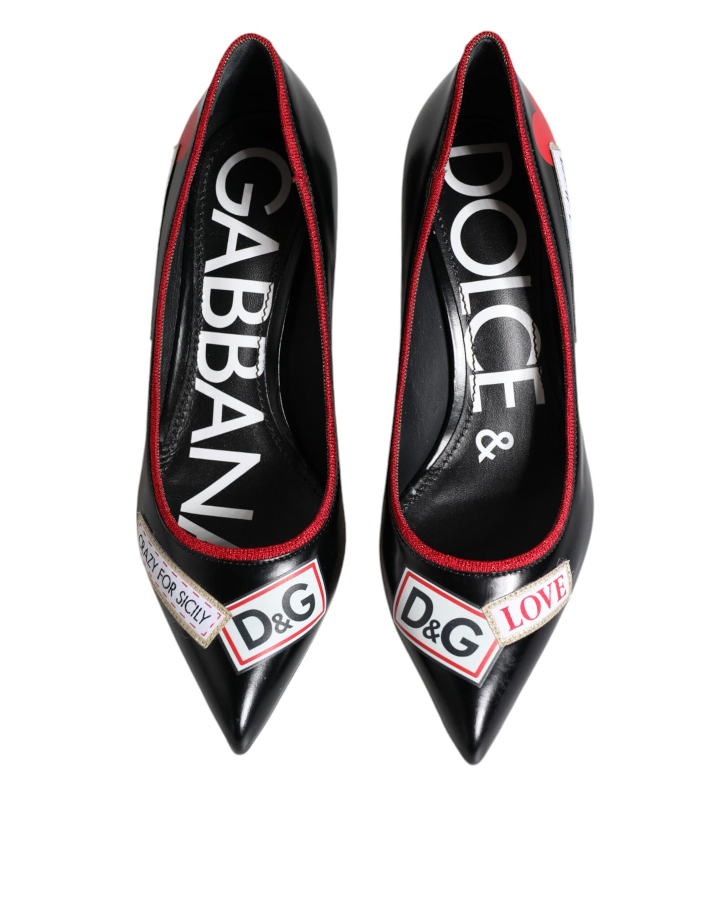 Dolce & Gabbana Black Leather Logo Print Heels Pumps Shoes EU35.5 / US5.5