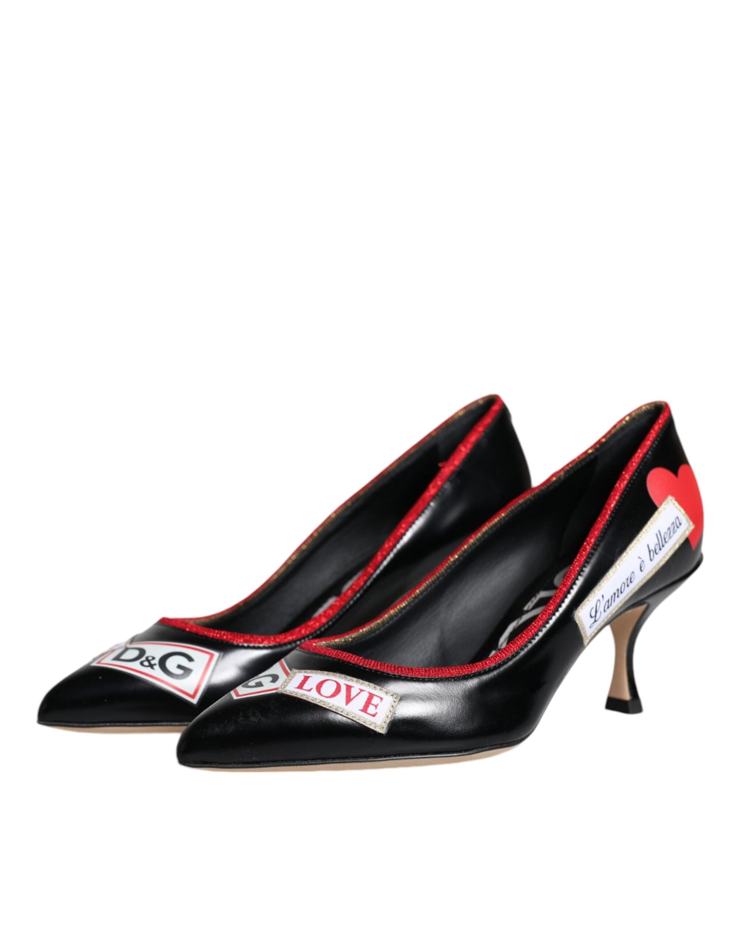 Dolce & Gabbana Black Leather Logo Print Heels Pumps Shoes EU35.5 / US5.5