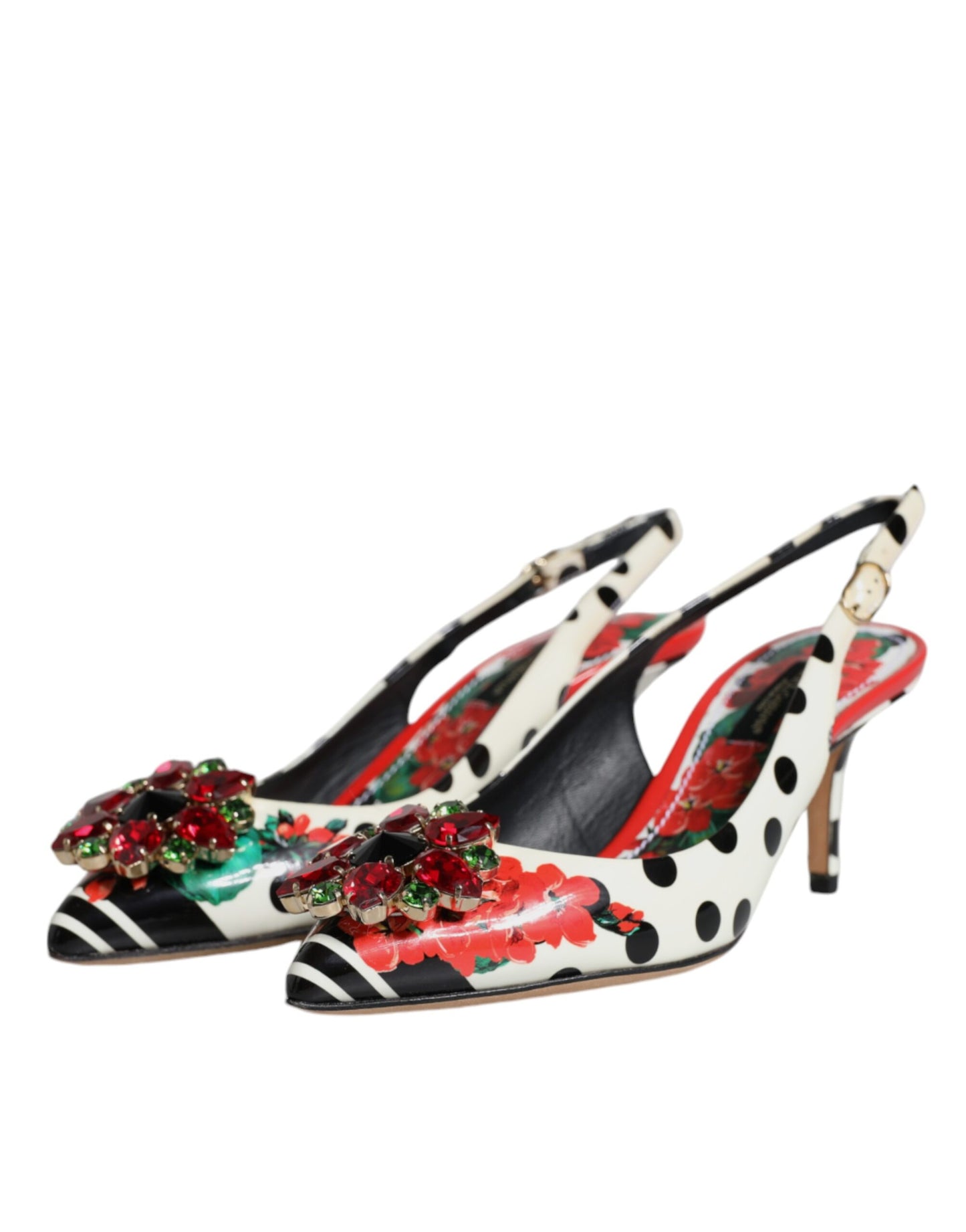 Dolce & Gabbana Multicolor Leather Crystal Heels Slingback Shoes EU36 / US6