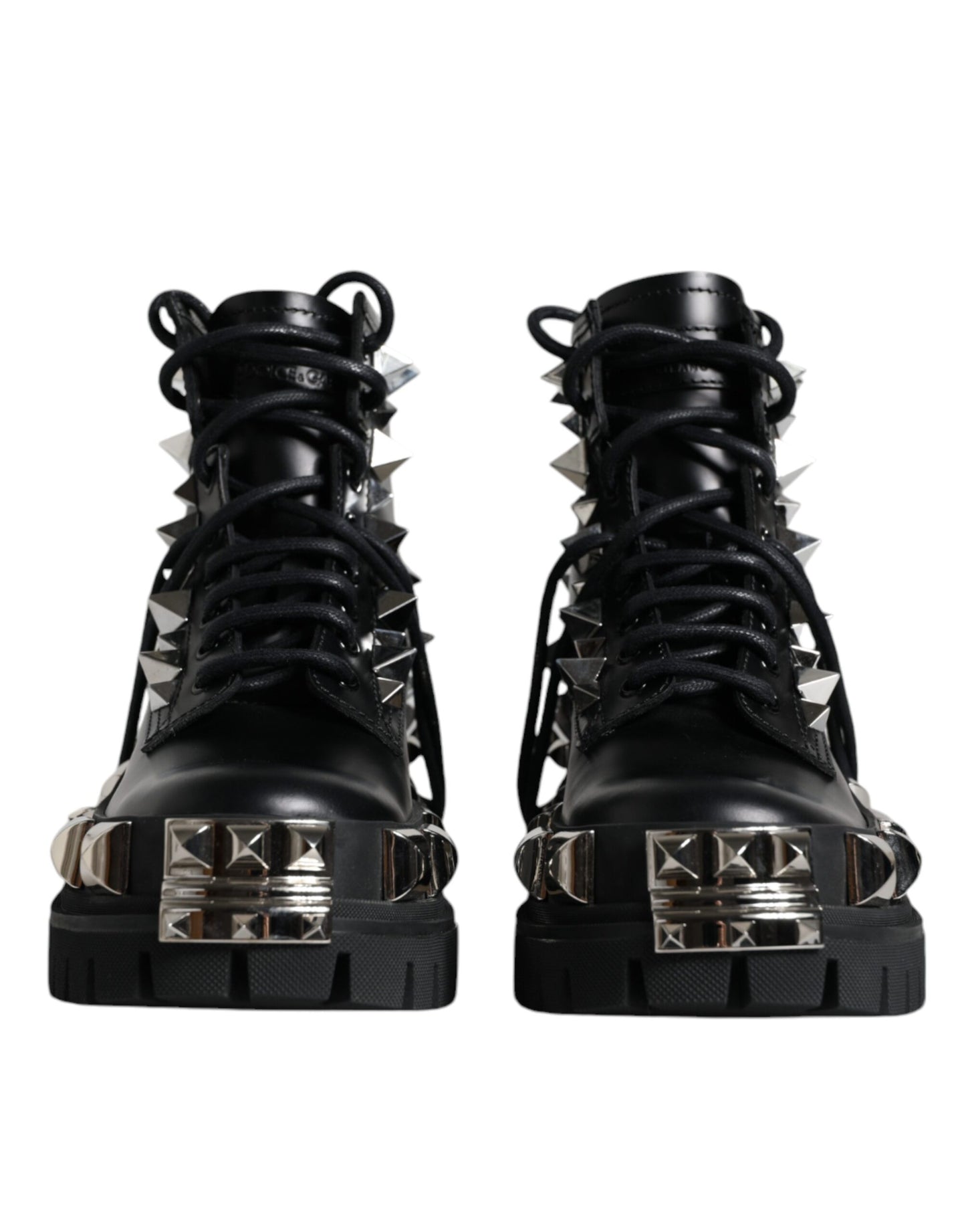 Dolce & Gabbana Black Leather Studded Trekking Boots Shoes EU39.5 / US9.5