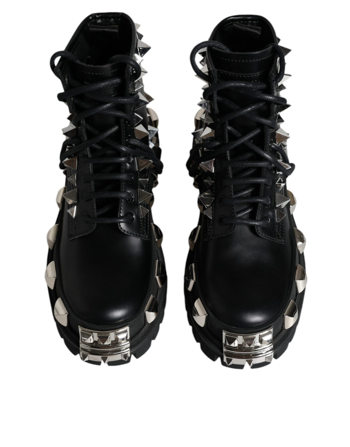 Dolce & Gabbana Black Leather Studded Trekking Boots Shoes EU39.5 / US9.5