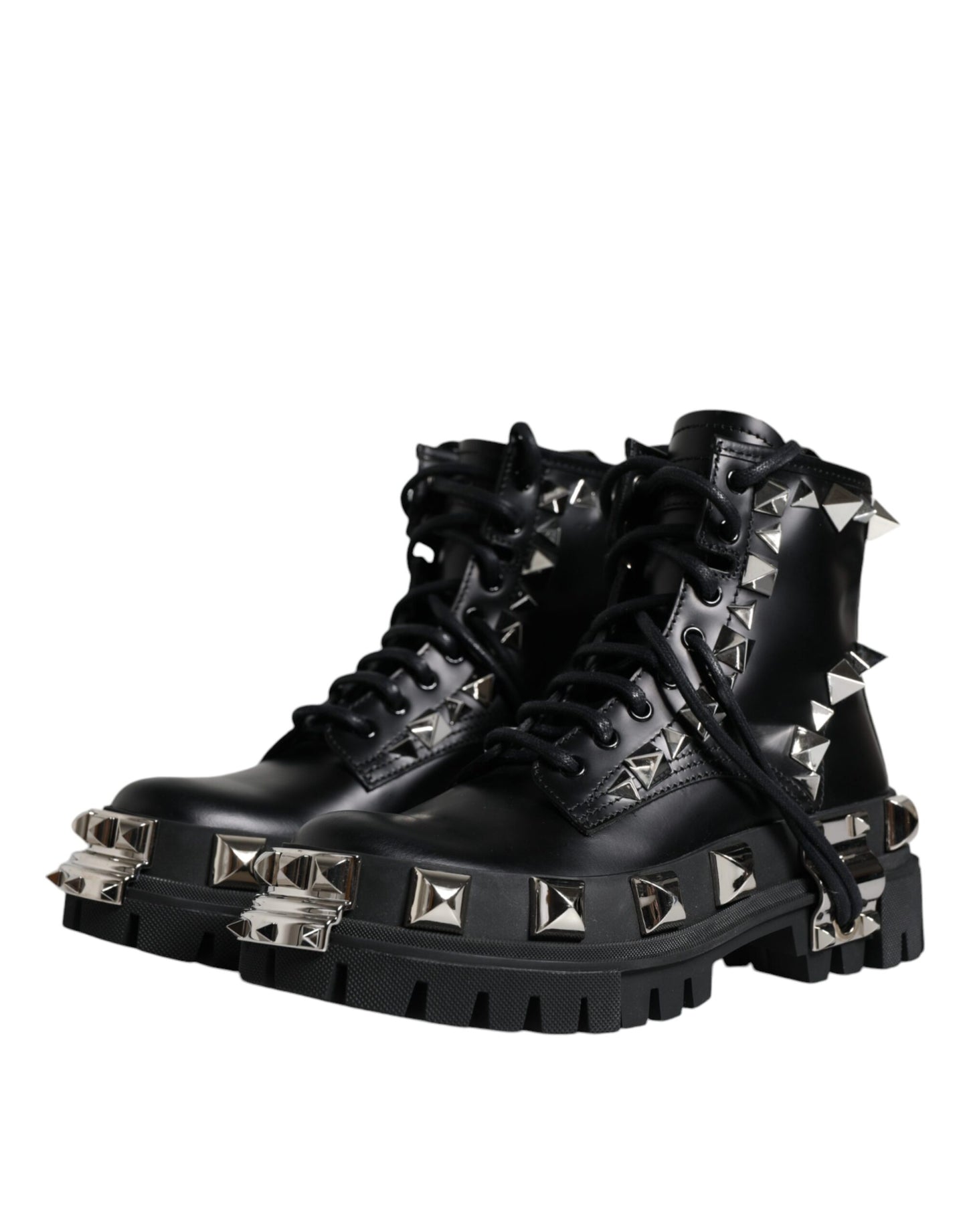 Dolce & Gabbana Black Leather Studded Trekking Boots Shoes EU39.5 / US9.5