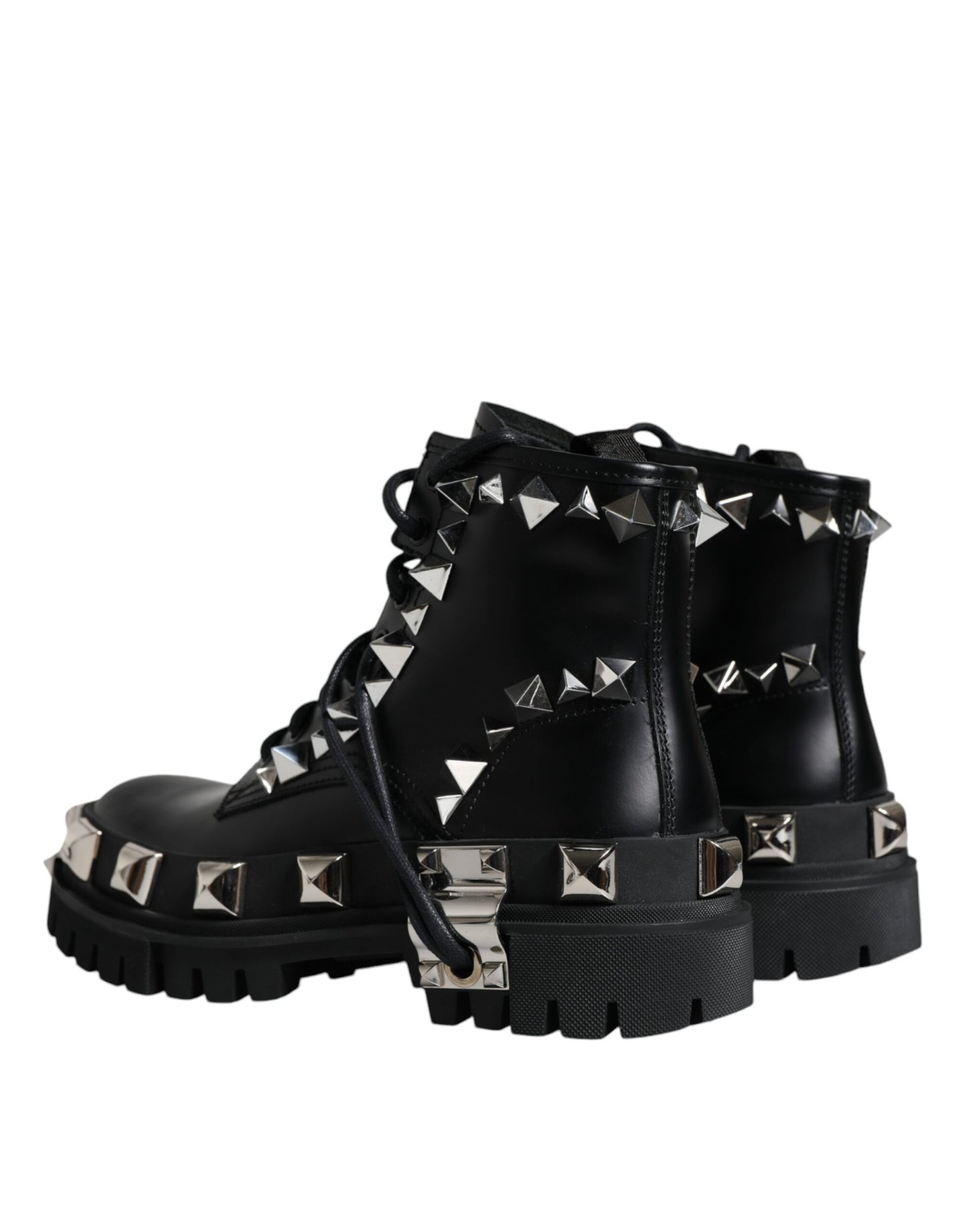 Dolce & Gabbana Black Leather Studded Trekking Boots Shoes EU39.5 / US9.5