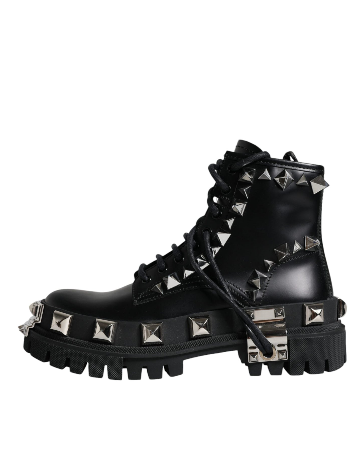 Dolce & Gabbana Black Leather Studded Trekking Boots Shoes EU39.5 / US9.5