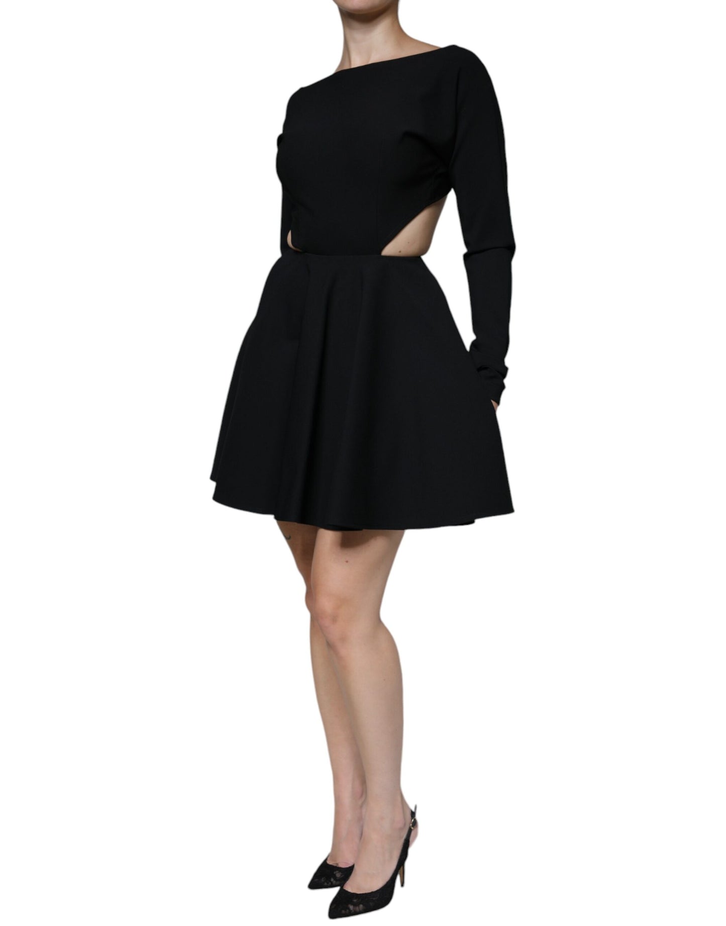 Dolce & Gabbana Black Viscose Cut Out A-line Long Sleeves Mini Dress IT40 / S