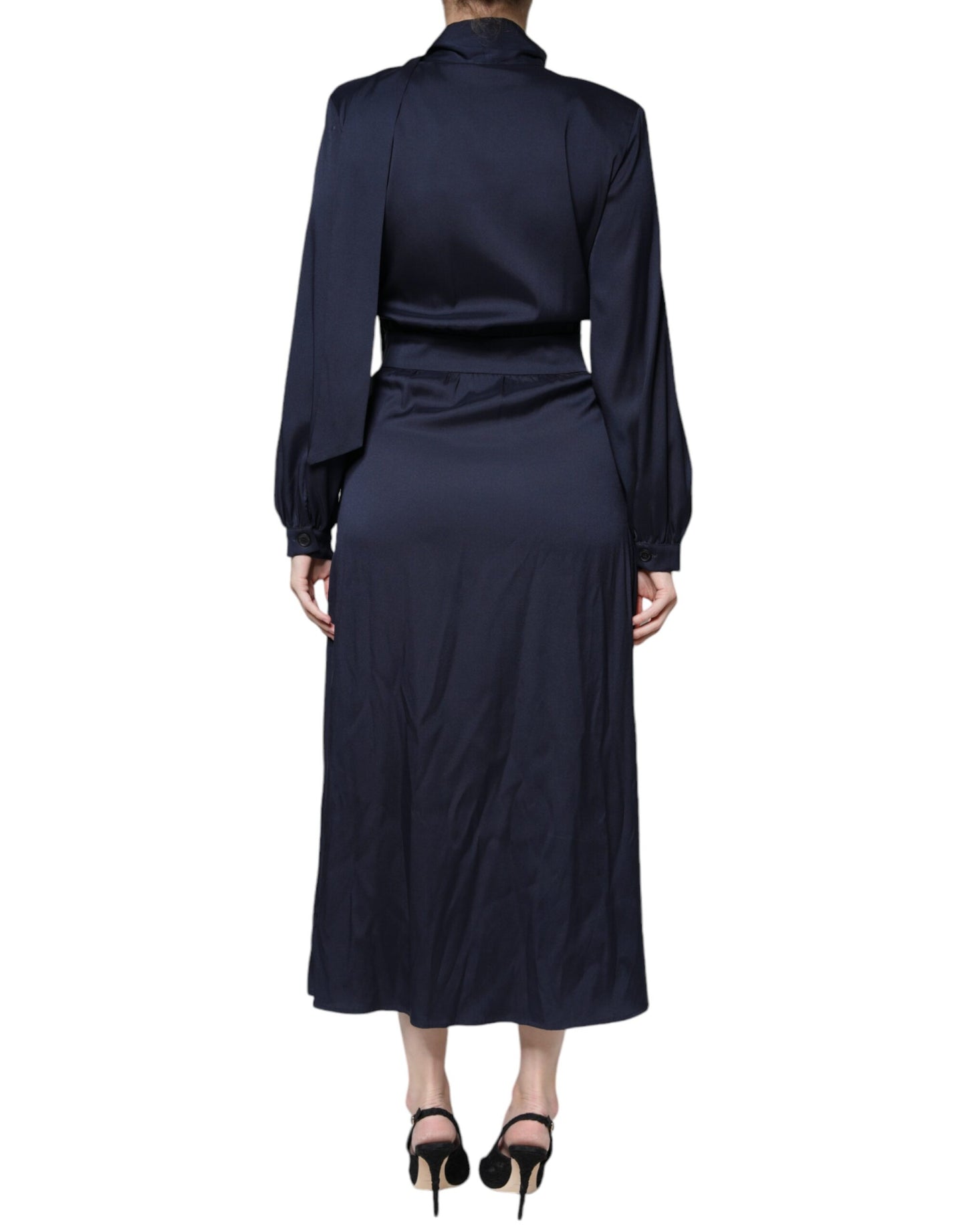 Ballantyne Dark Blue Long Sleeves Pleated A-line Maxi Dress IT40 | S