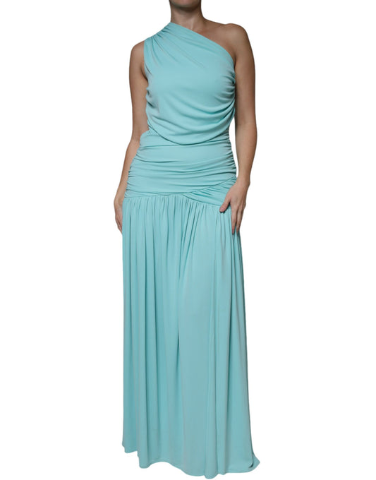 Christian Pellizzari Light Blue Jersey Long Drape One Shoulder Dress IT40 | S