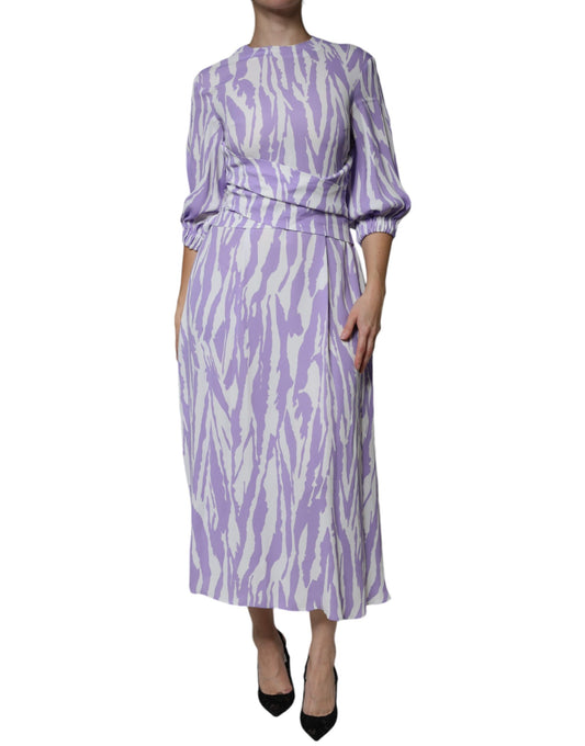 MSGM White Purple Patterned Viscose Short Sleeves Maxi Dress IT40 | S