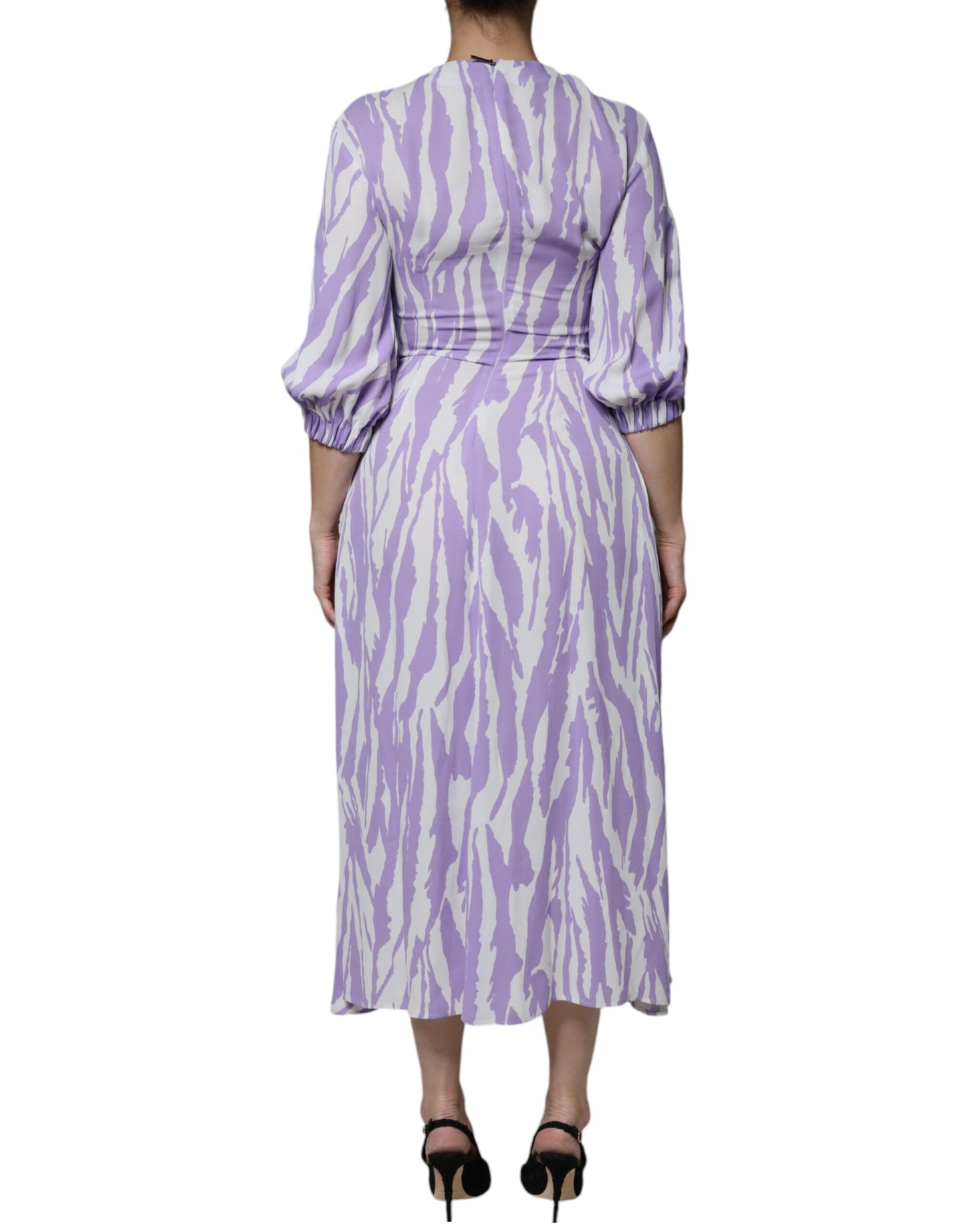 MSGM White Purple Patterned Viscose Short Sleeves Maxi Dress IT40 | S