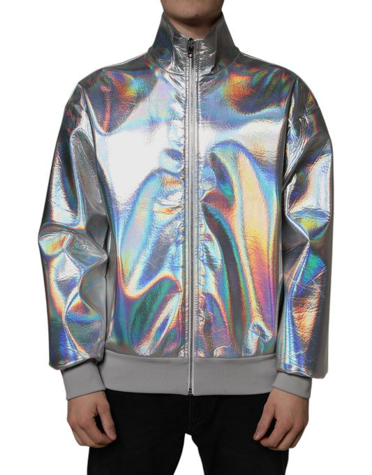 Dolce & Gabbana Silver Iridescent Full Zip Men Bomber Jacket IT50 / L