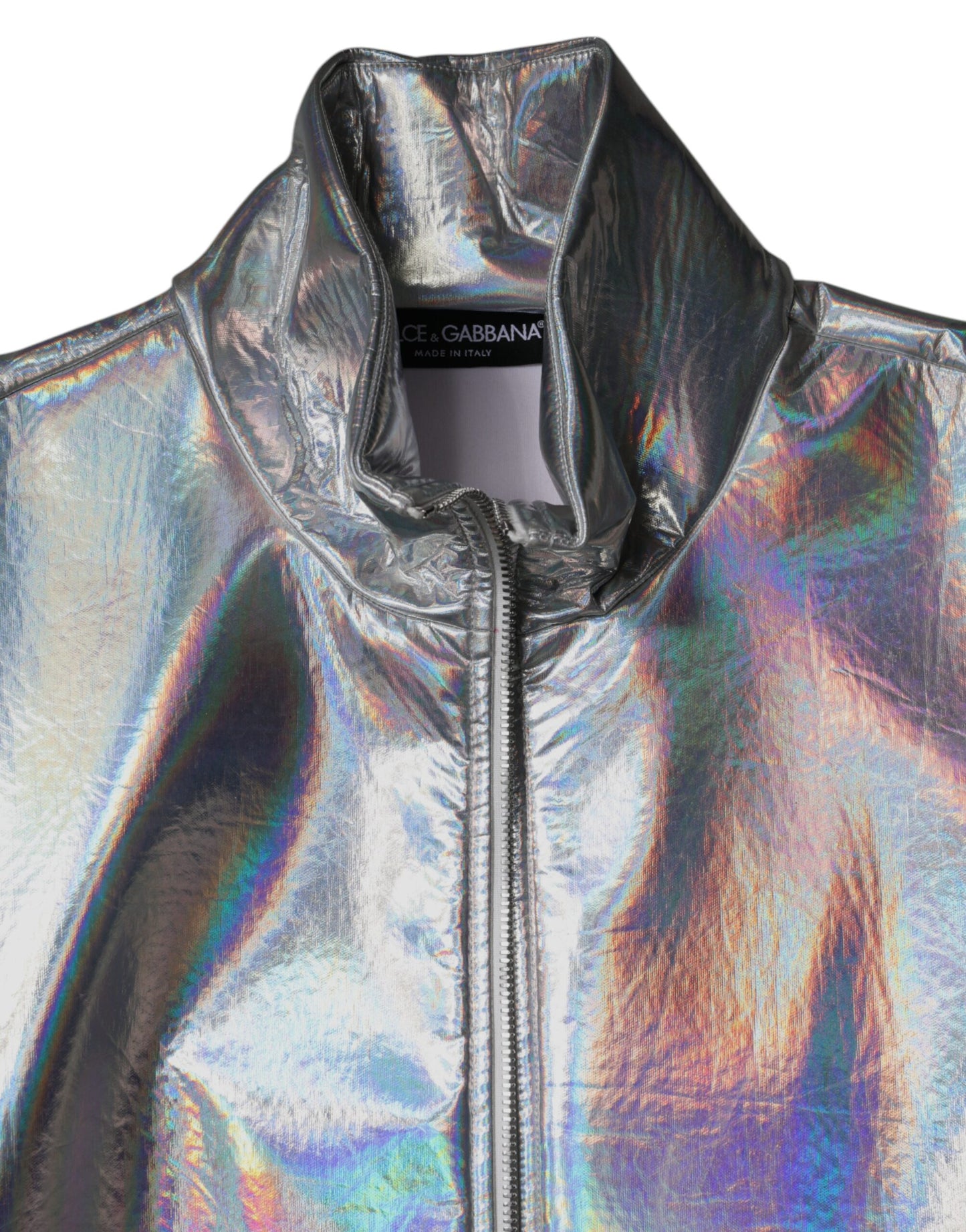 Dolce & Gabbana Silver Iridescent Full Zip Men Bomber Jacket IT50 / L