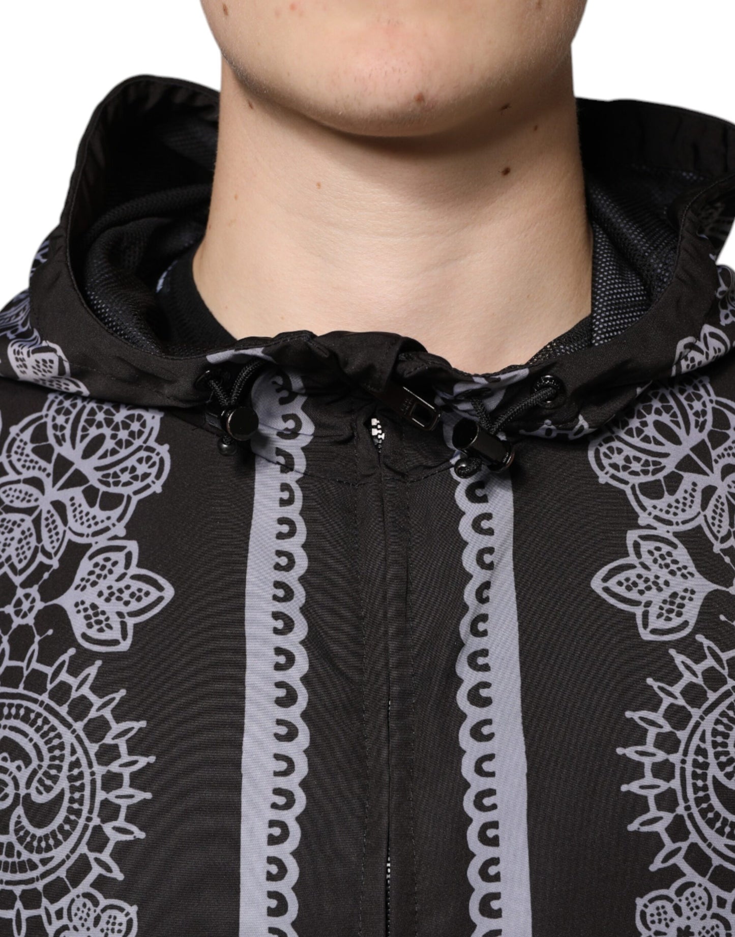 Dolce & Gabbana Black Bandana Hooded Full Zip Bomber Jacket IT50 / L