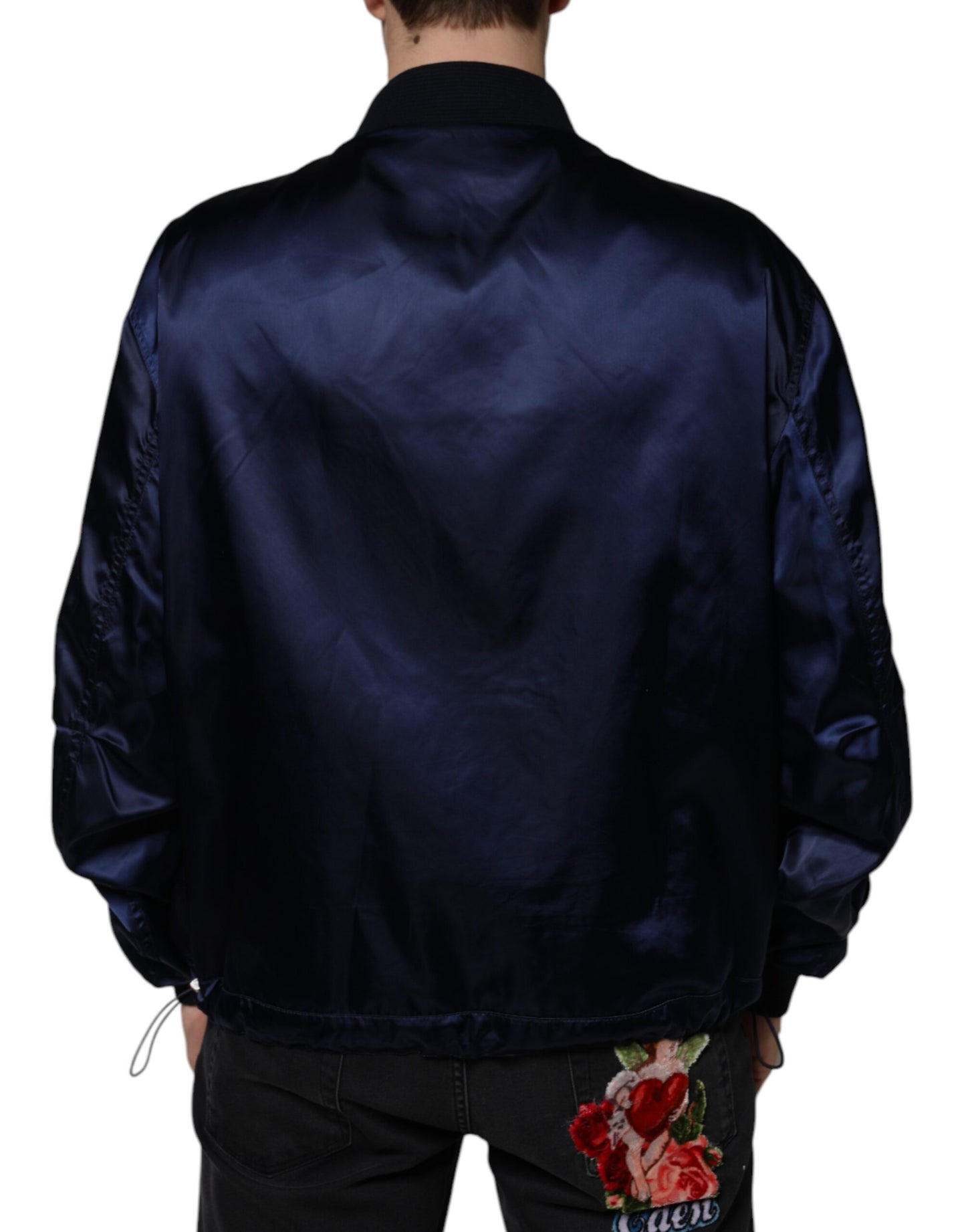 Dolce & Gabbana Blue Crown Heart Full Zip Men Bomber Jacket IT54 / XL