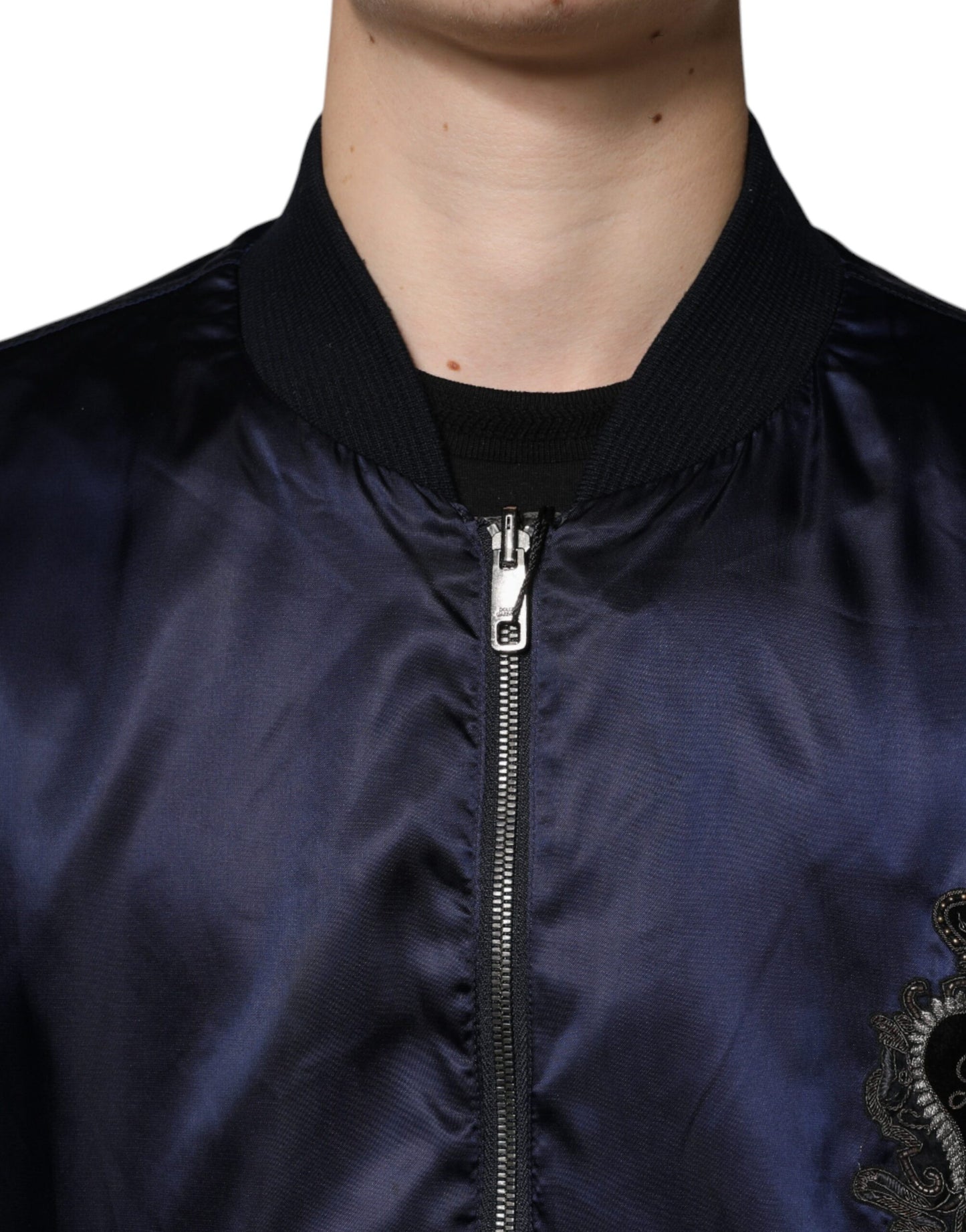 Dolce & Gabbana Blue Crown Heart Full Zip Men Bomber Jacket IT54 / XL