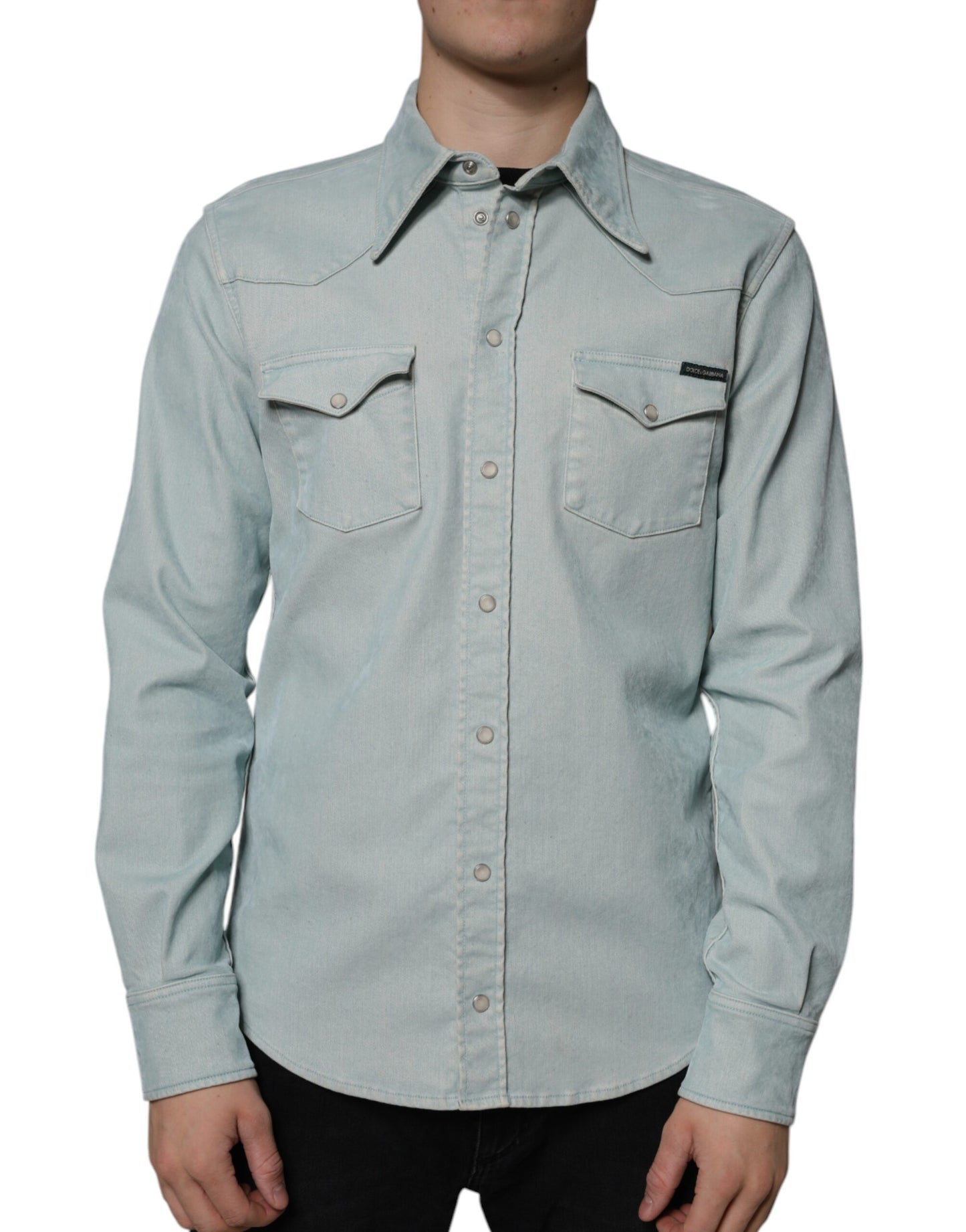 Dolce & Gabbana Light Blue Cotton Button Down Casual Shirt IT40 | M