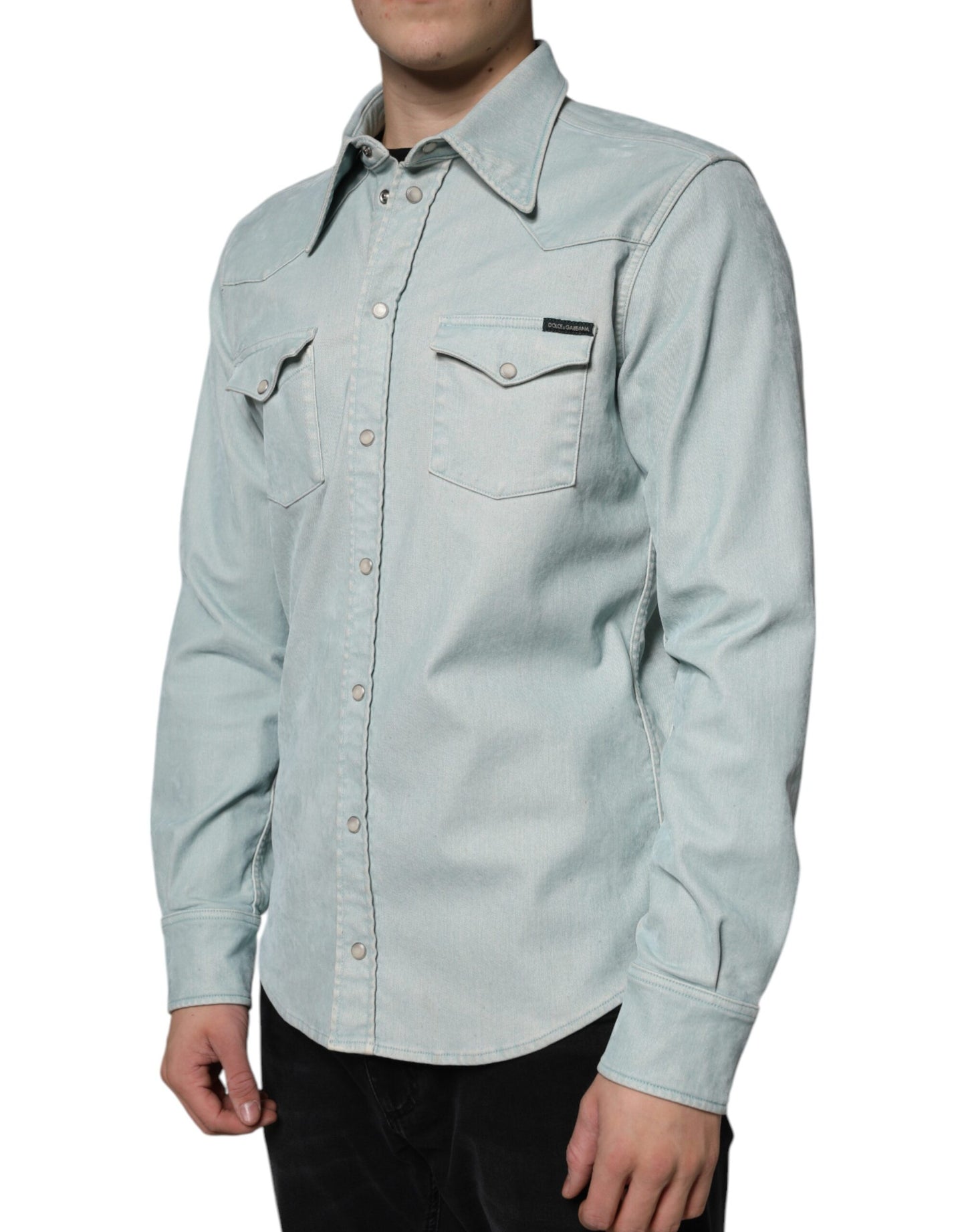 Dolce & Gabbana Light Blue Cotton Button Down Casual Shirt IT40 | M