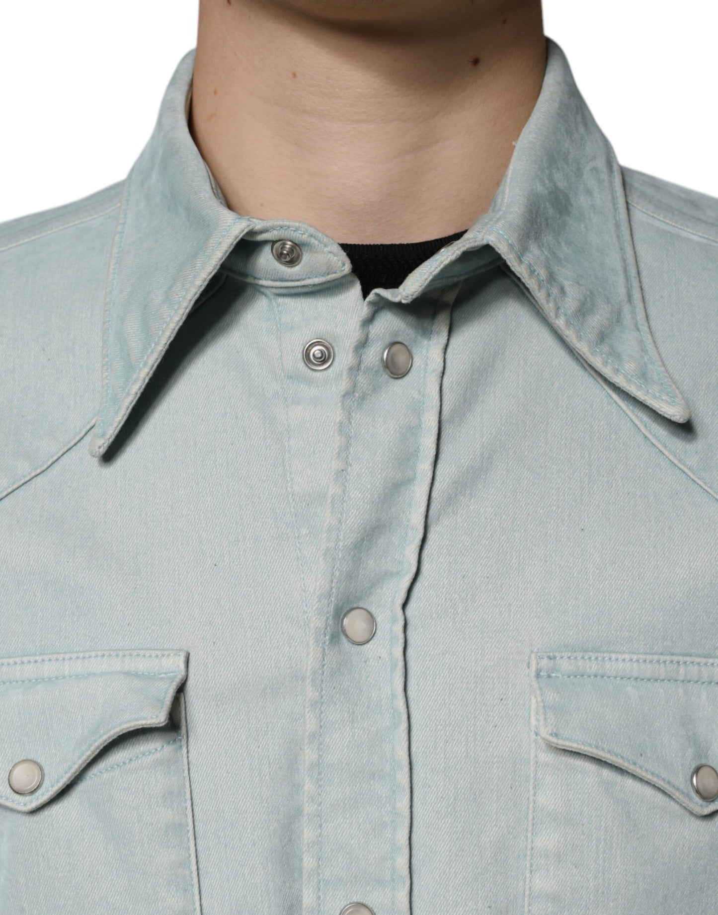 Dolce & Gabbana Light Blue Cotton Button Down Casual Shirt IT40 | M