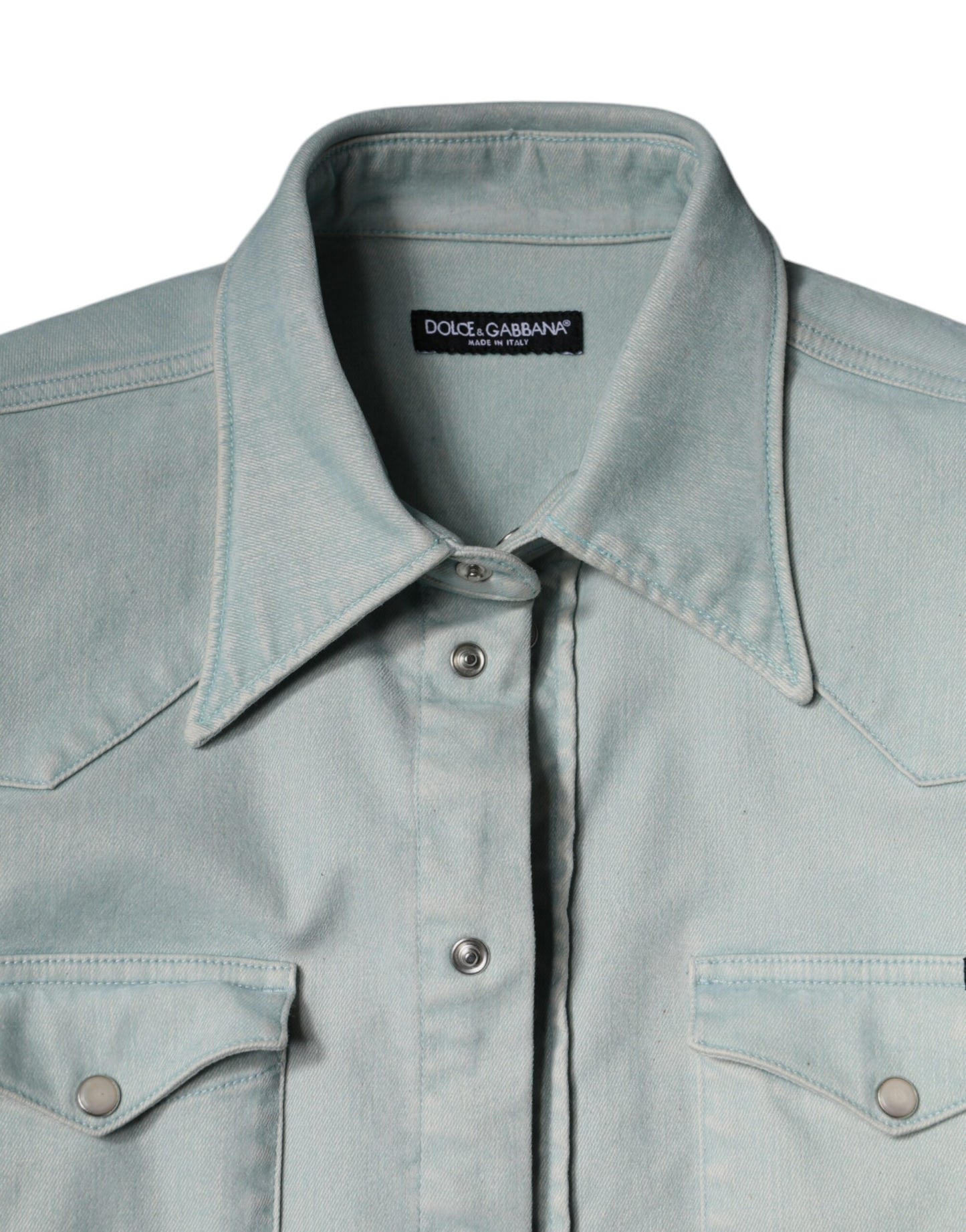 Dolce & Gabbana Light Blue Cotton Button Down Casual Shirt IT40 | M