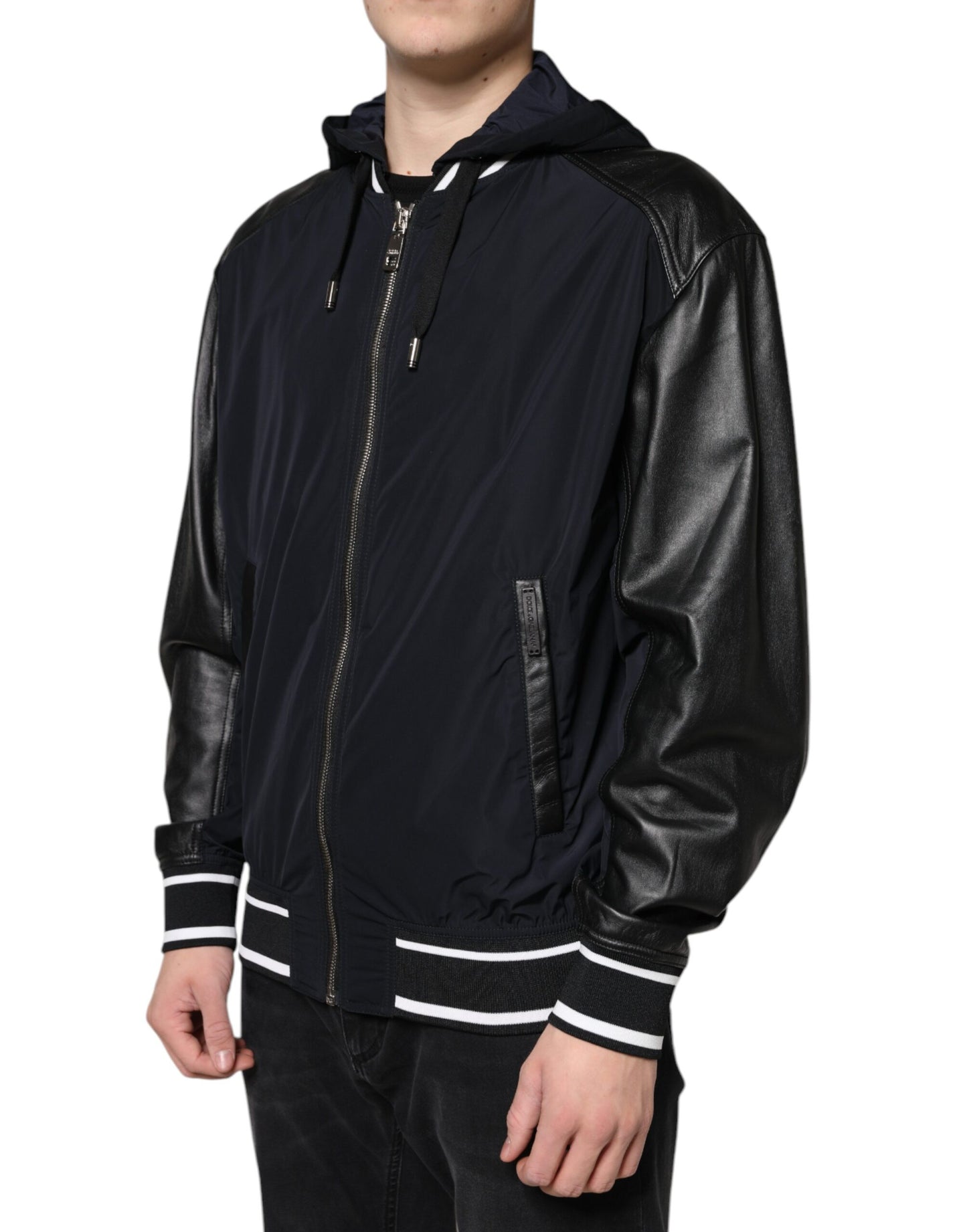 Dolce & Gabbana Black Hooded Full Zip Men Bomber Jacket IT50 / L