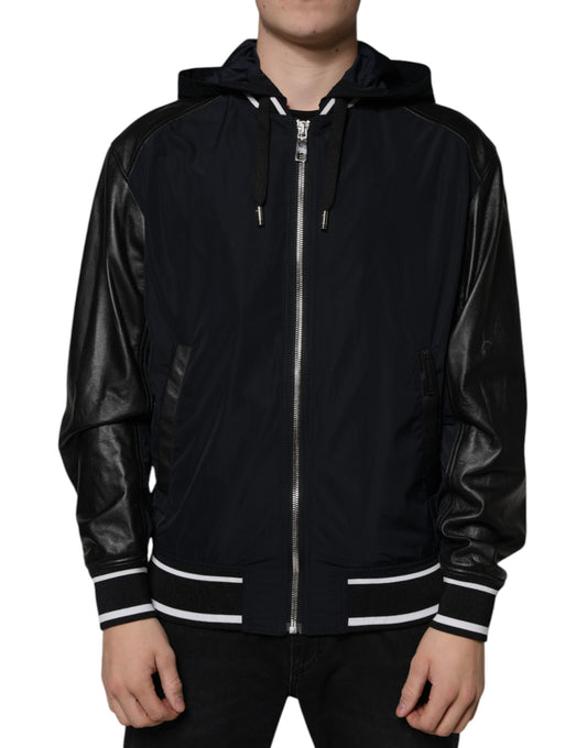 Dolce & Gabbana Black Hooded Full Zip Men Bomber Jacket IT48 / M