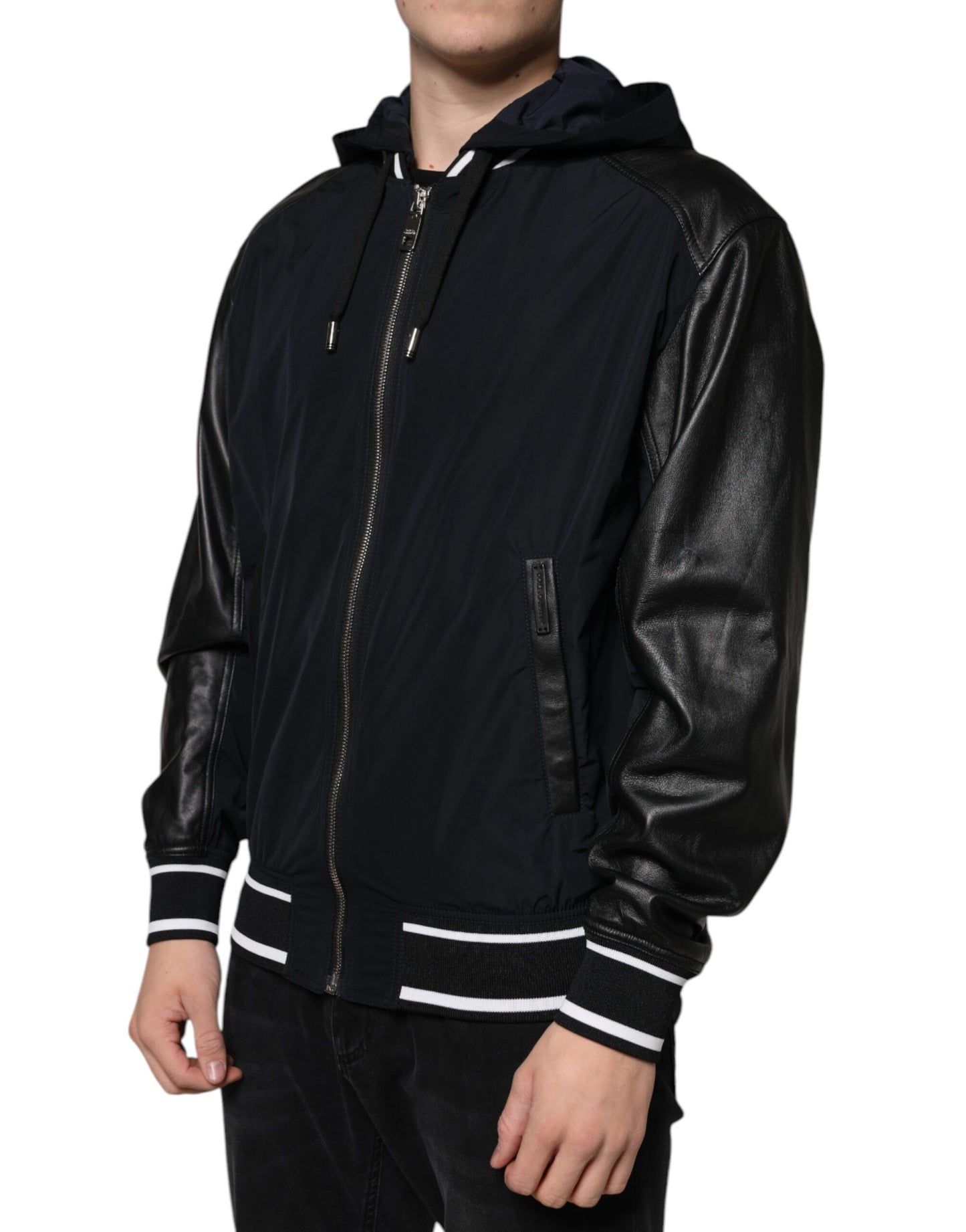 Dolce & Gabbana Black Hooded Full Zip Men Bomber Jacket IT48 / M