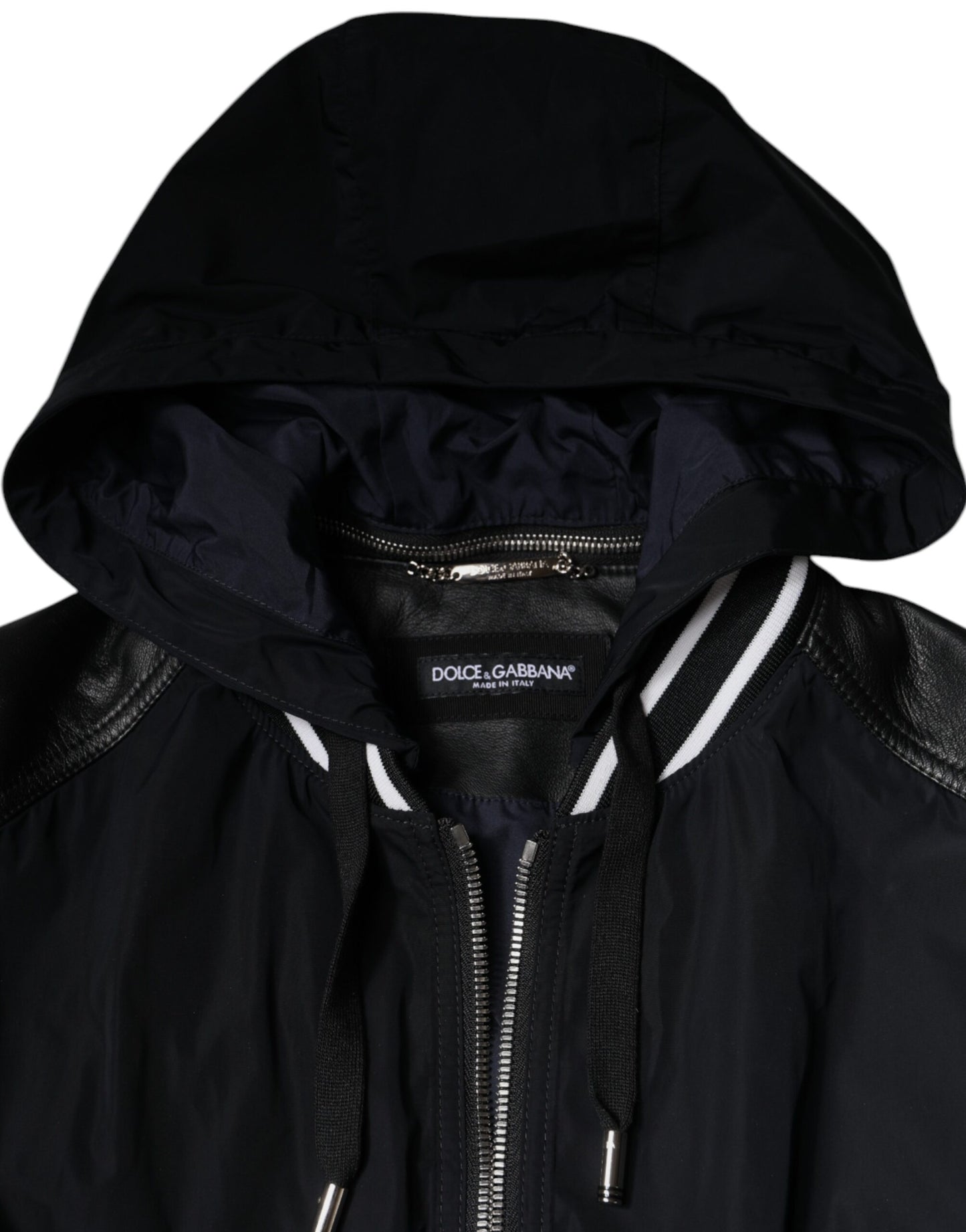 Dolce & Gabbana Black Hooded Full Zip Men Bomber Jacket IT48 / M