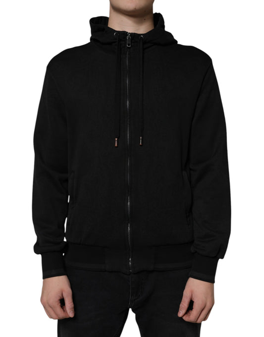 Dolce & Gabbana Black Cotton Full Zip Hooded Bomber Jacket IT50 / L