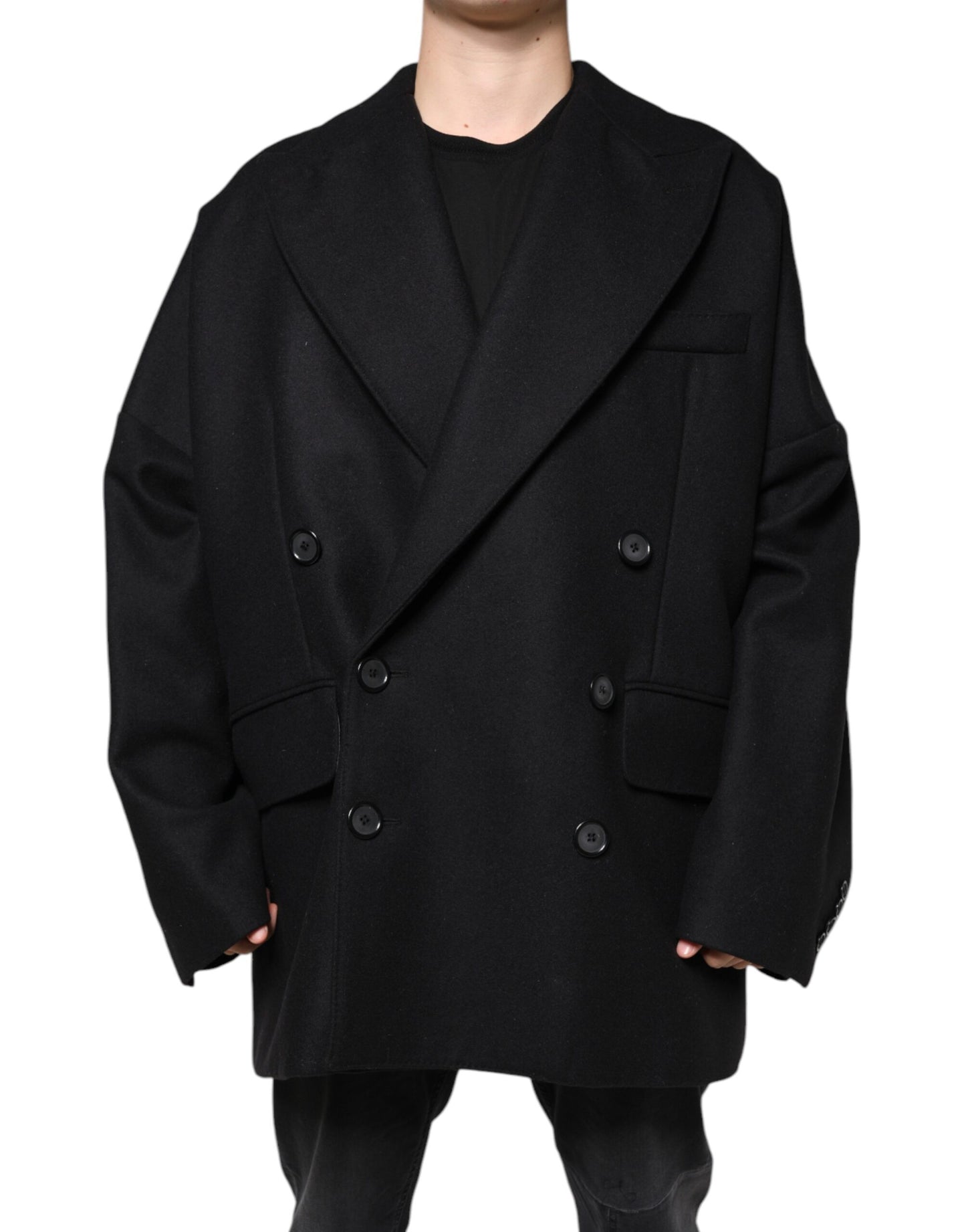 Dolce & Gabbana Black Wool Double Breasted Men Coat Jacket IT50 / L