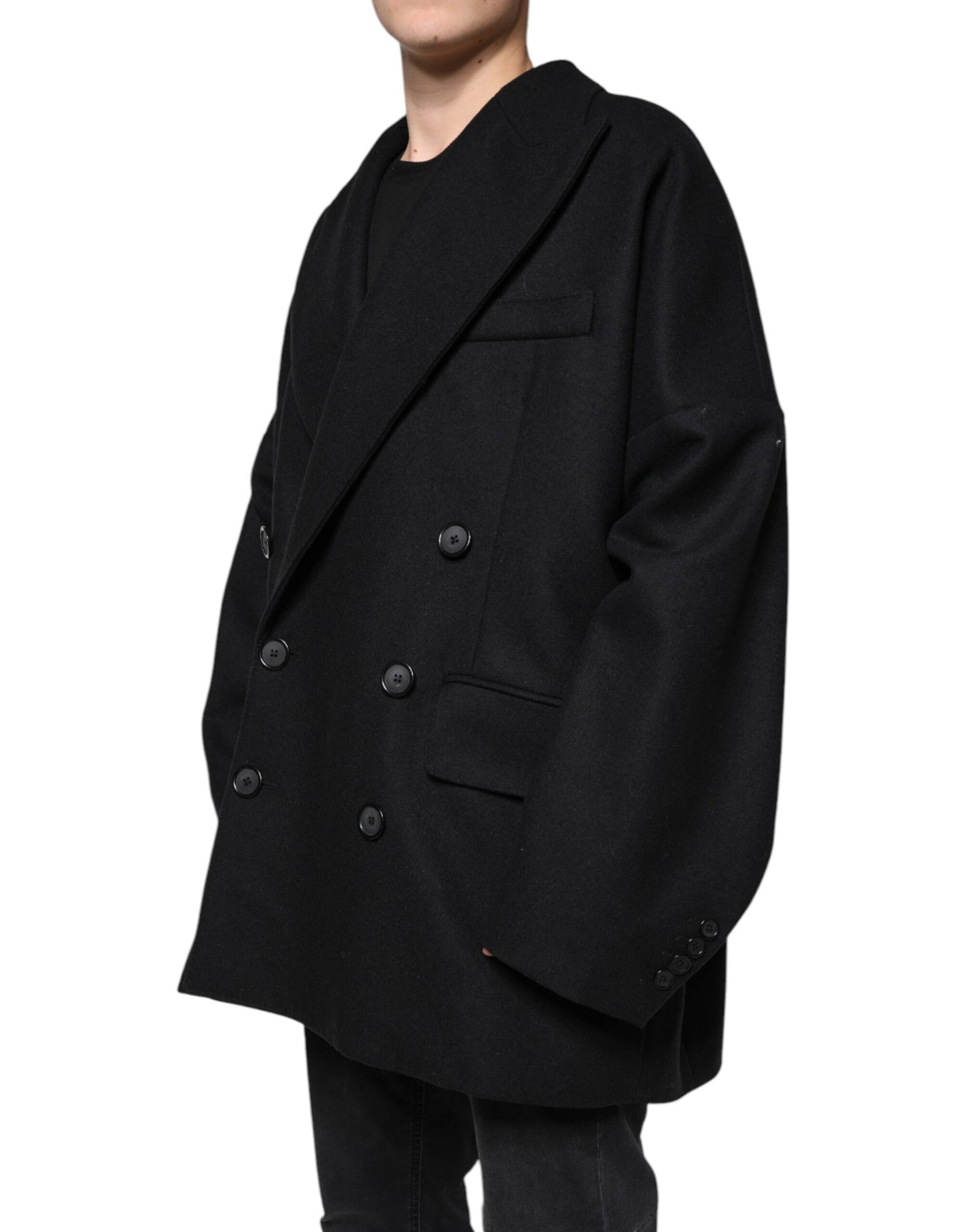 Dolce & Gabbana Black Wool Double Breasted Men Coat Jacket IT50 / L