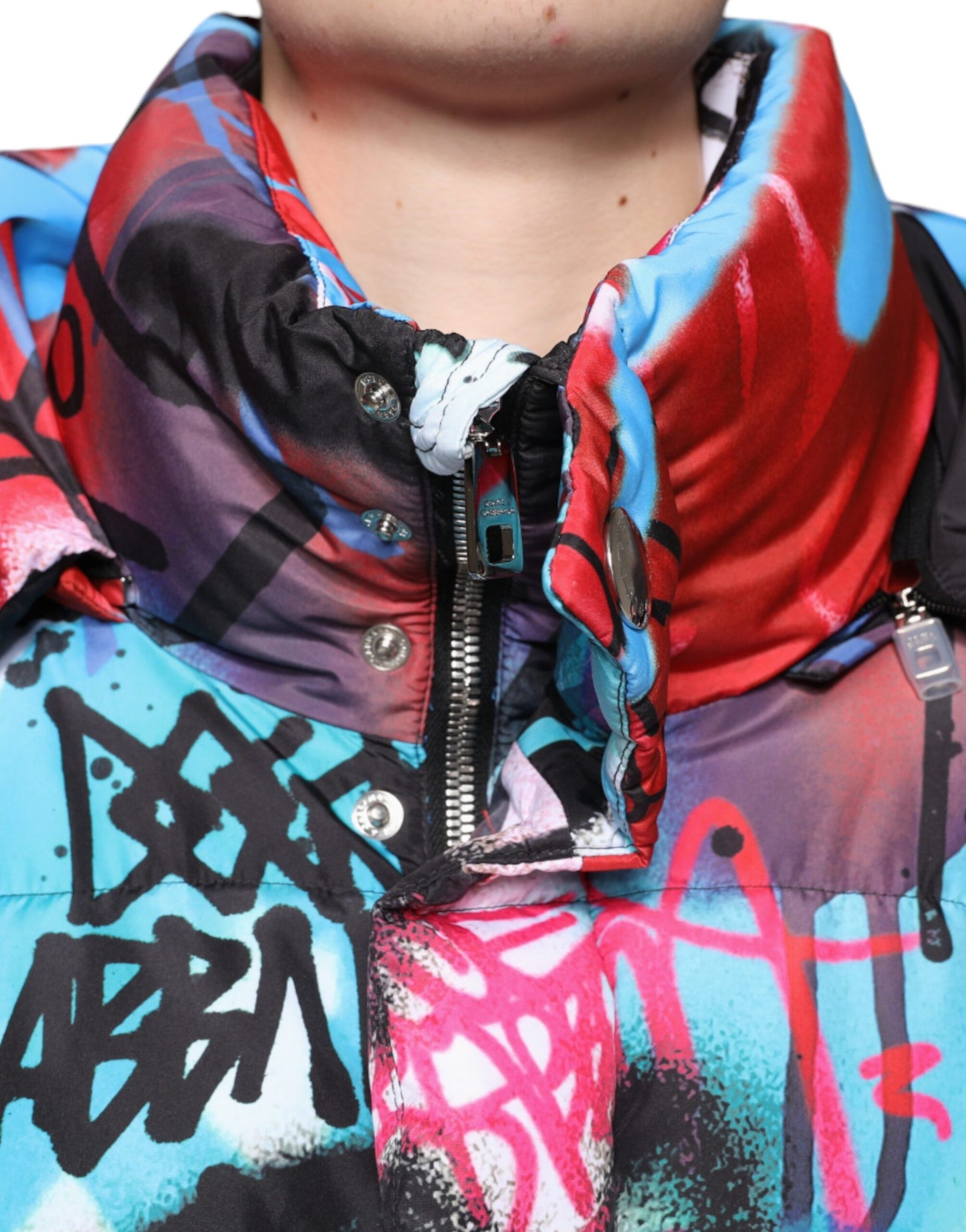 Dolce & Gabbana Multicolor Graffiti Hooded Windbreaker Jacket IT48 / M