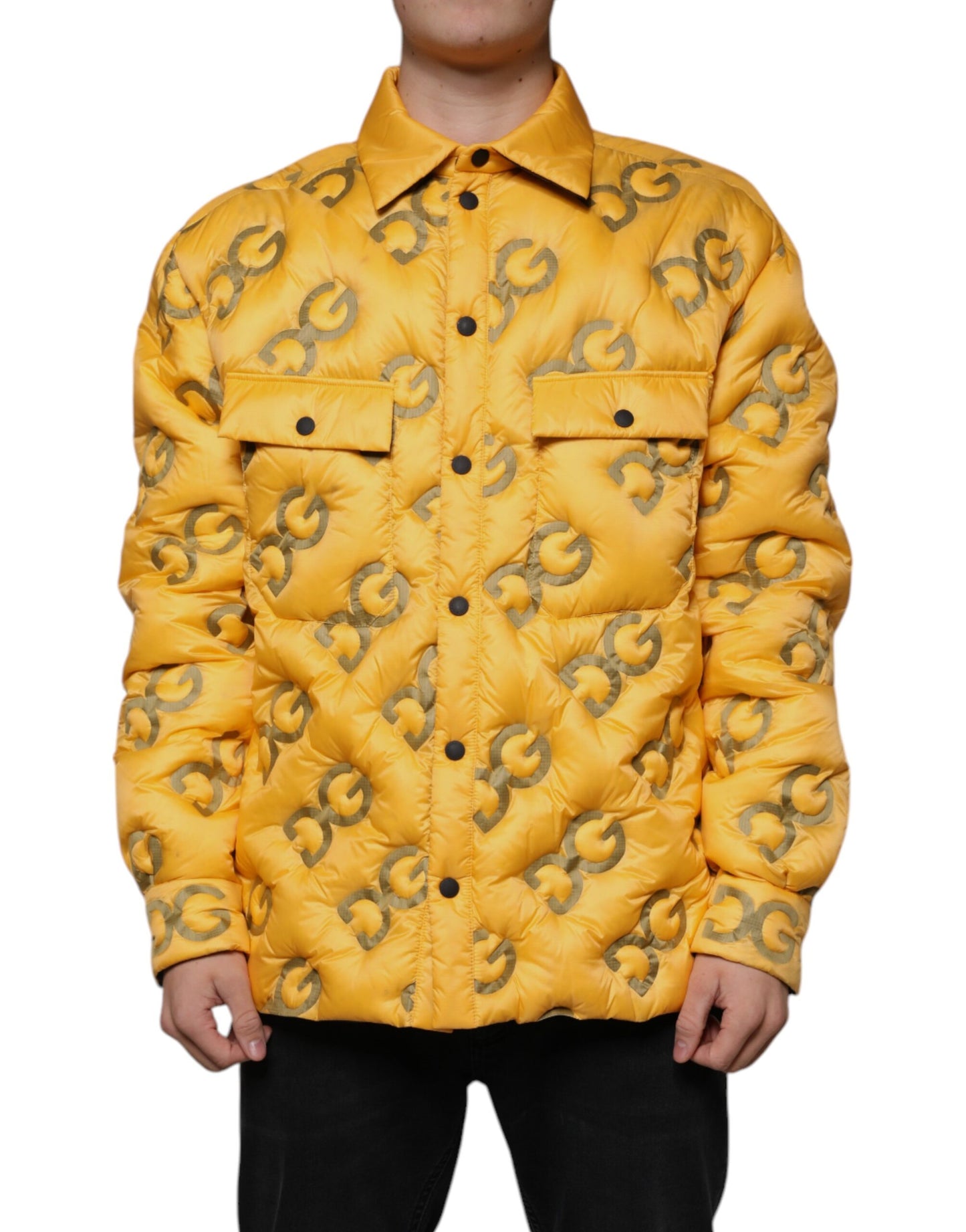 Dolce & Gabbana Yellow Logo Padded Buttoned Blouson Jacket IT52 / XL