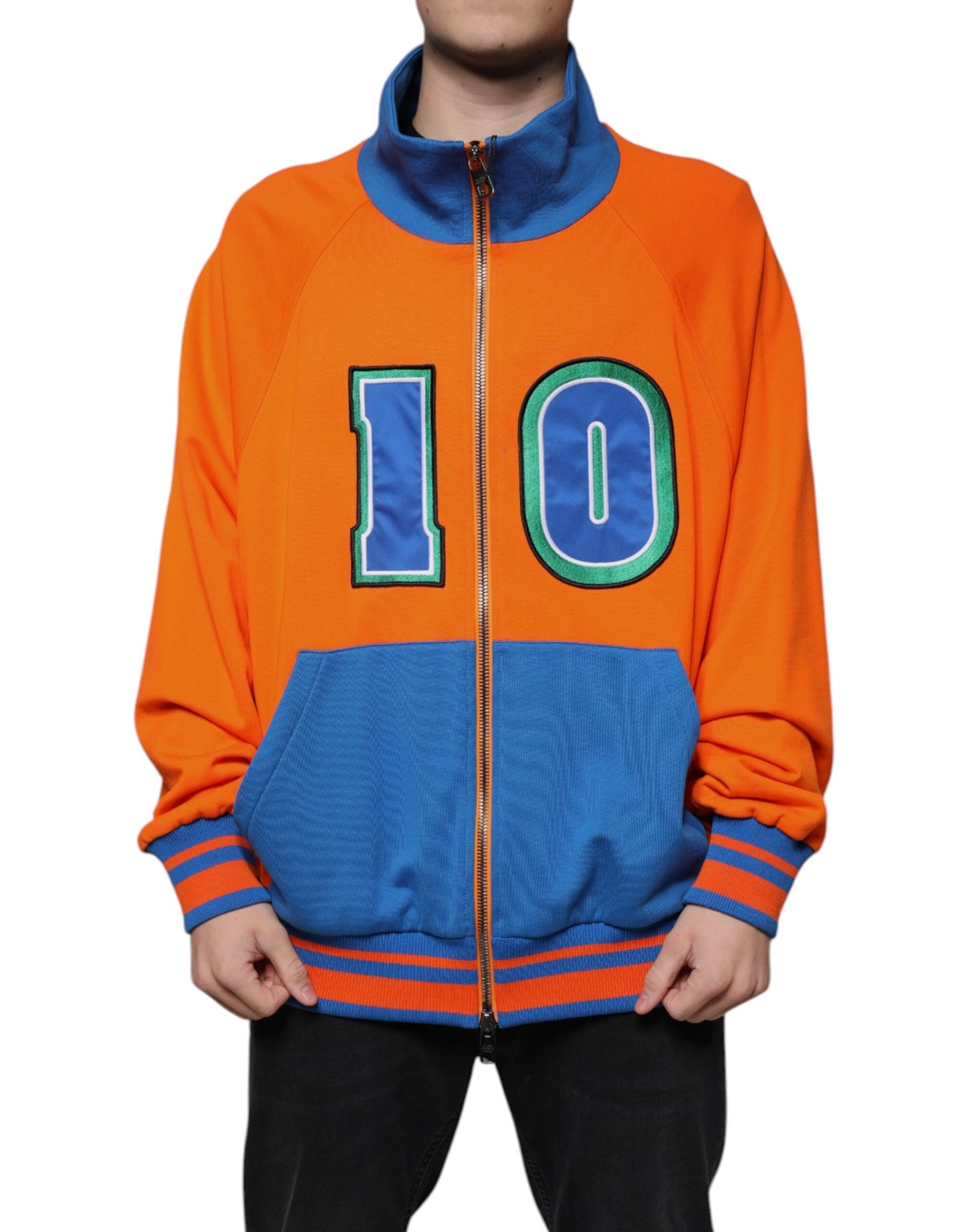 Dolce & Gabbana Orange Blue Full Zip Jersey Bomber Jacket IT56 / XXL