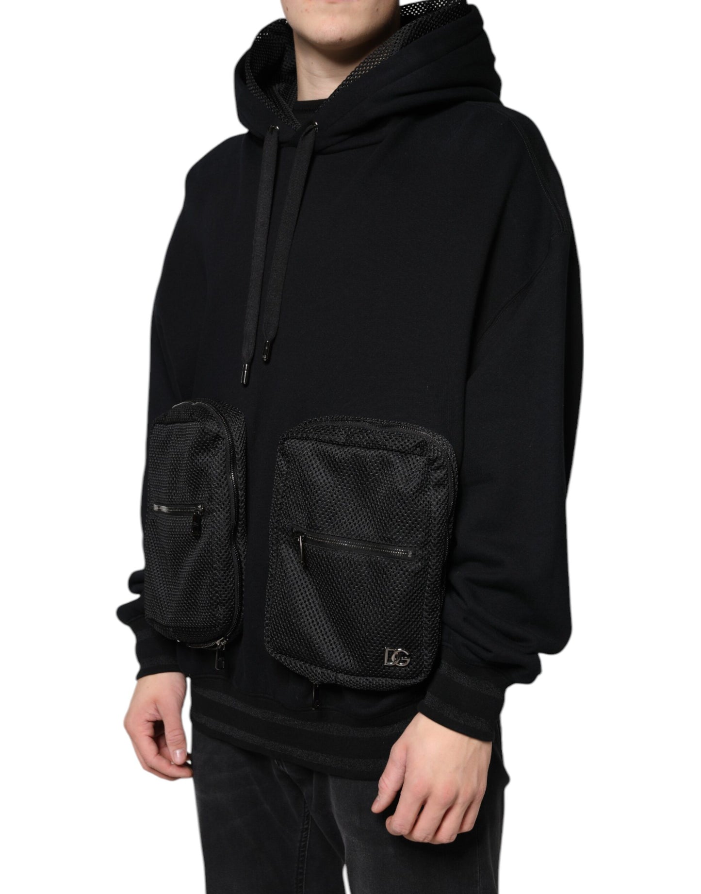 Dolce & Gabbana Black Hooded Pullover Men Sweatshirt Sweater IT50 / L