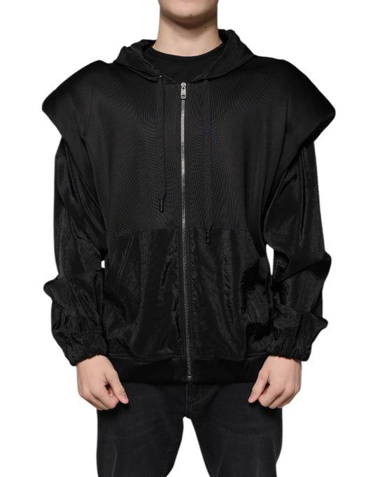 Dolce & Gabbana Black Viscose Full Zip Hooded Bomber Jacket IT50 / L