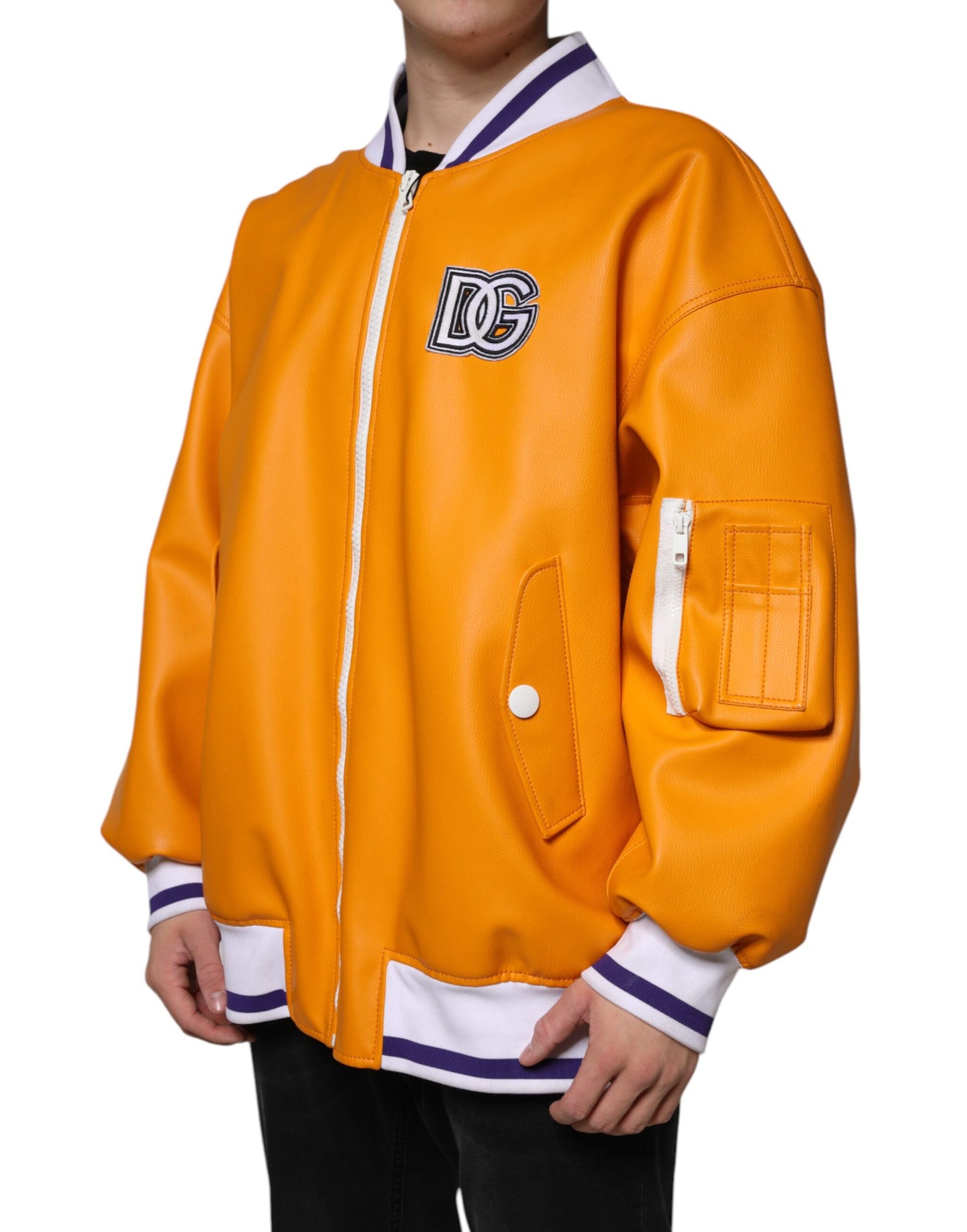 Dolce & Gabbana Orange White Full Zip Jersey Bomber Jacket IT52 / XL