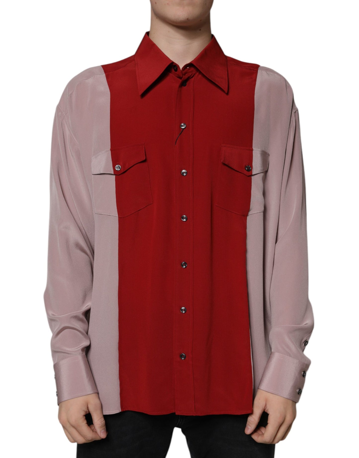 Dolce & Gabbana Red Pink Silk Collared Button Down Shirt IT41 | L