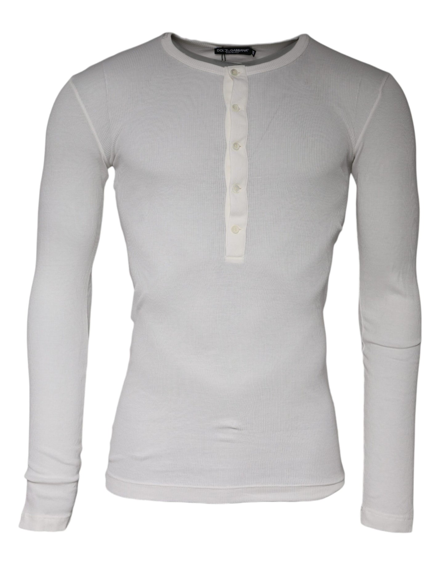 Dolce & Gabbana White Cotton Buttoned Long Sleeves T-shirt IT44 / XS