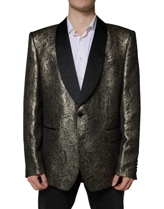 Dolce & Gabbana Gold SICILIA Jacquard Single Breasted Coat Blazer IT58 / 3XL