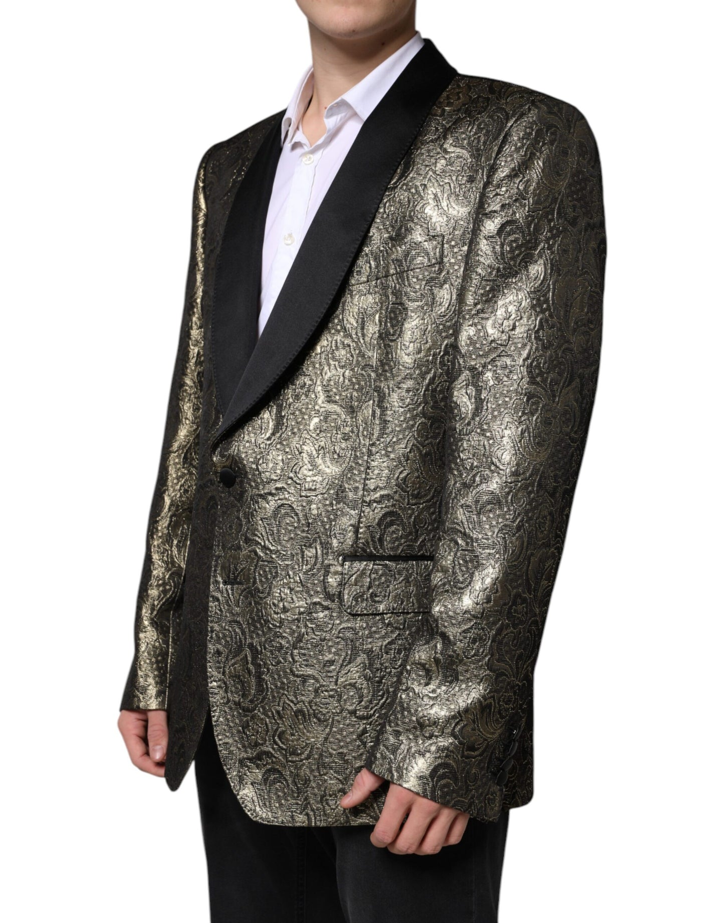 Dolce & Gabbana Gold SICILIA Jacquard Single Breasted Coat Blazer IT58 / 3XL