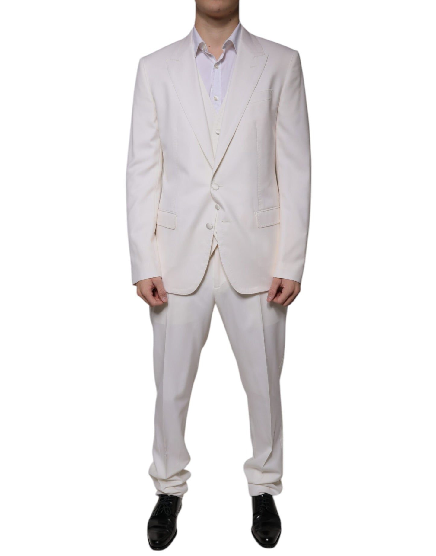 Dolce & Gabbana White Wool Silk 3 Piece SlimFit Formal Suit IT52 / XL