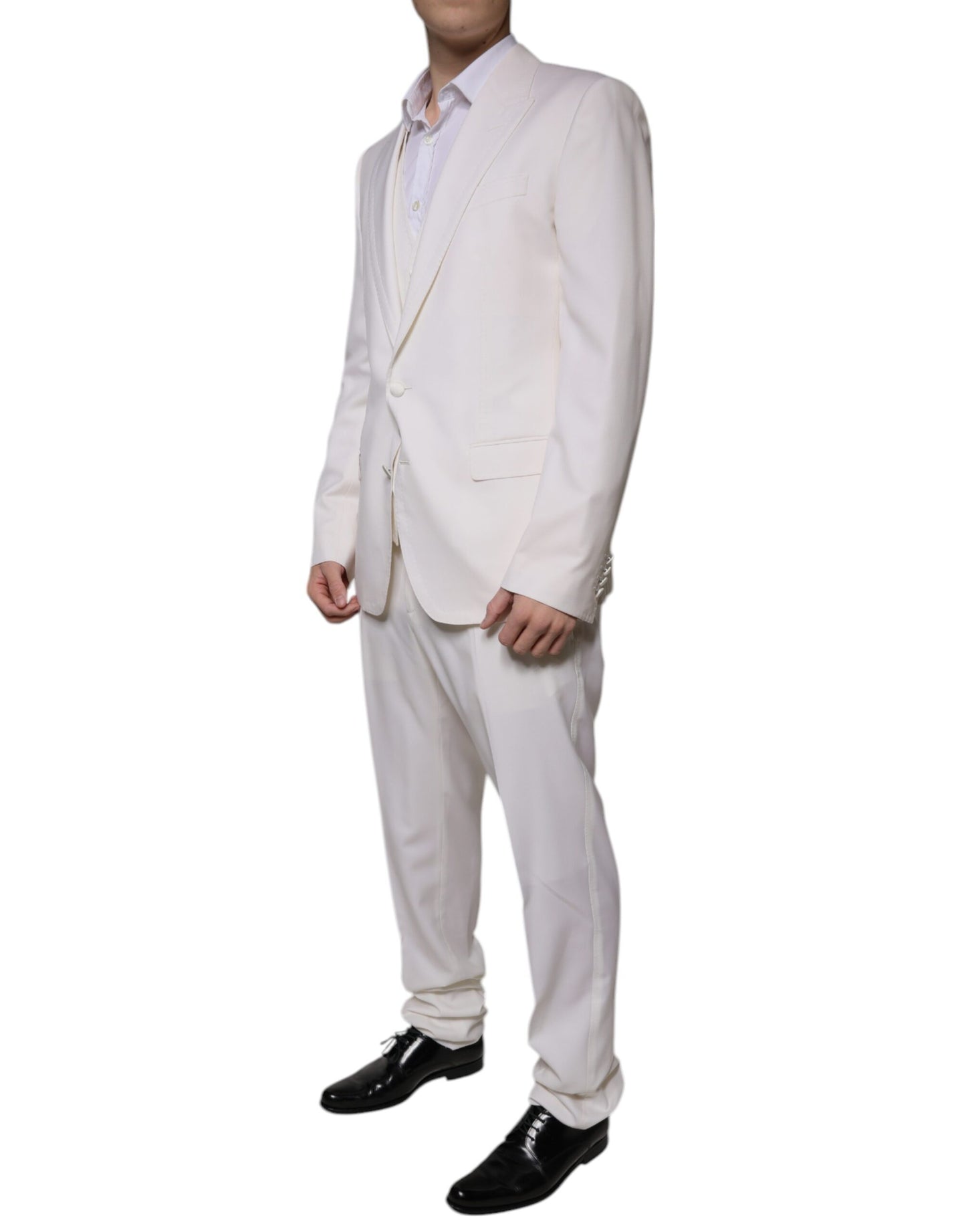 Dolce & Gabbana White Wool Silk 3 Piece SlimFit Formal Suit IT52 / XL