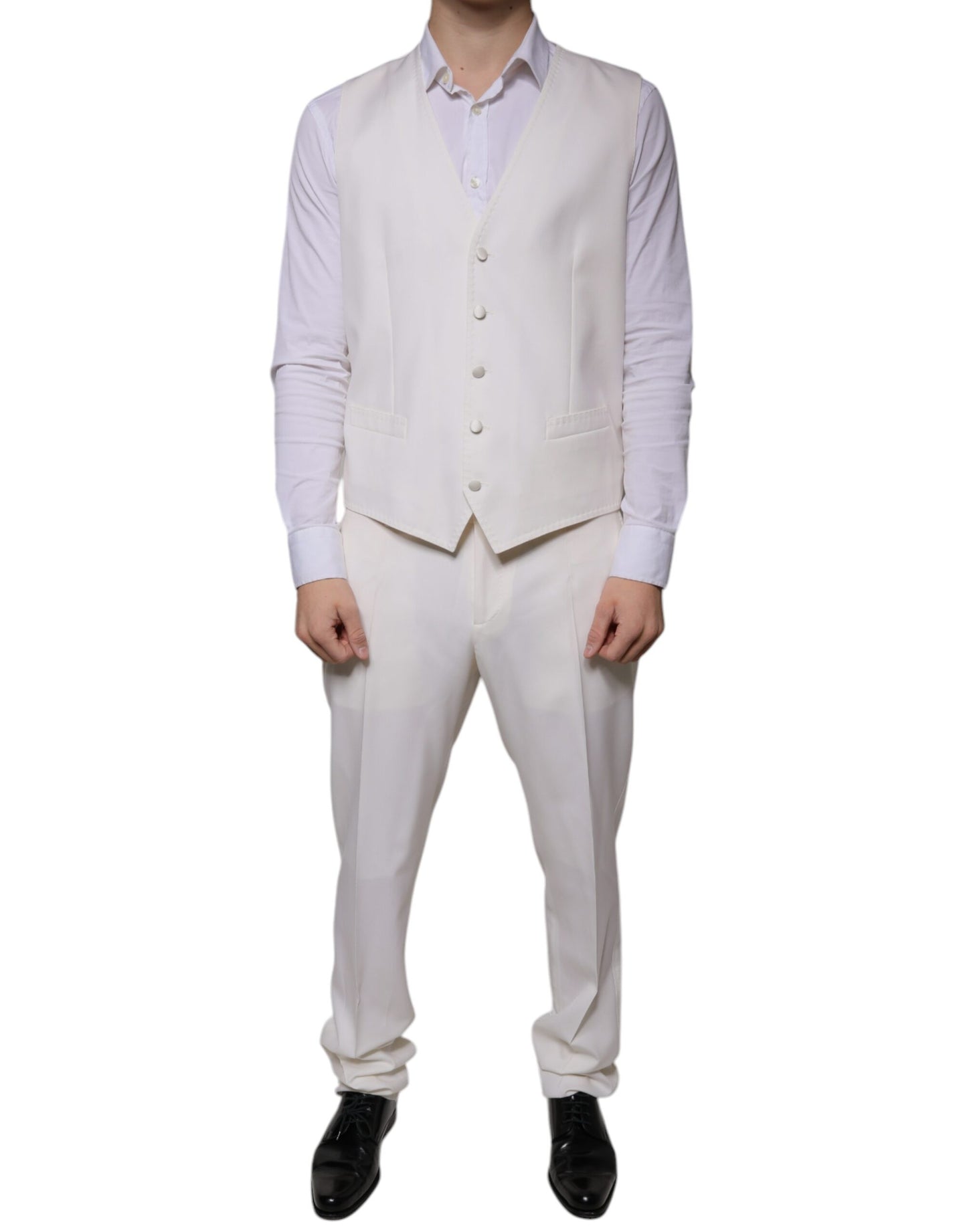 Dolce & Gabbana White Wool Silk 3 Piece SlimFit Formal Suit IT52 / XL