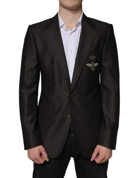 Dolce & Gabbana Black Bee Wool Single Breasted Formal Blazer IT48 / M