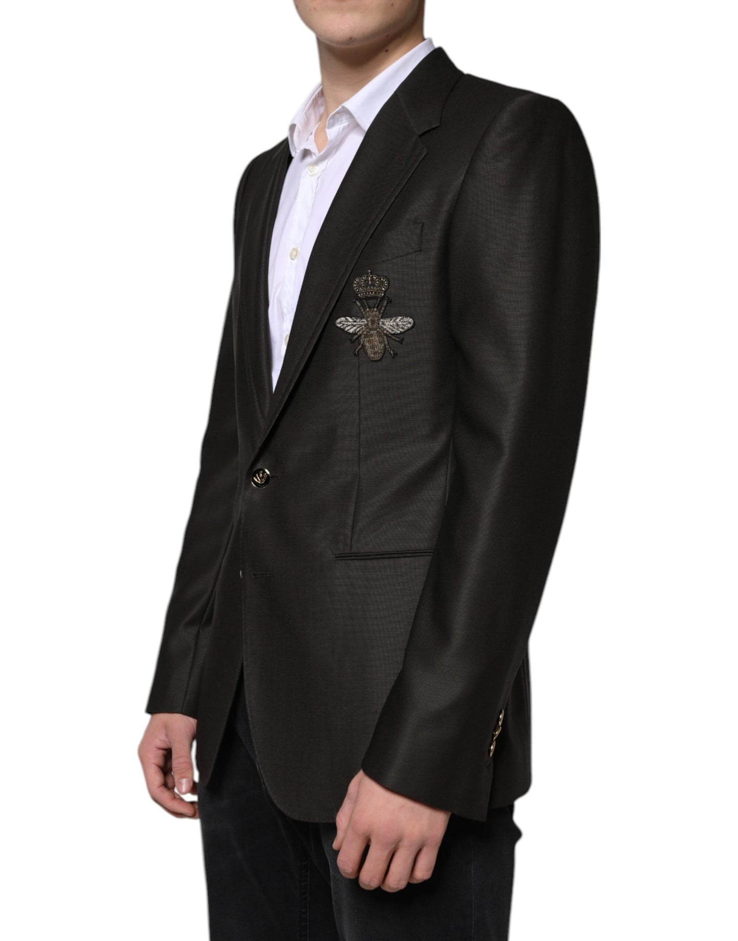 Dolce & Gabbana Black Bee Wool Single Breasted Formal Blazer IT48 / M